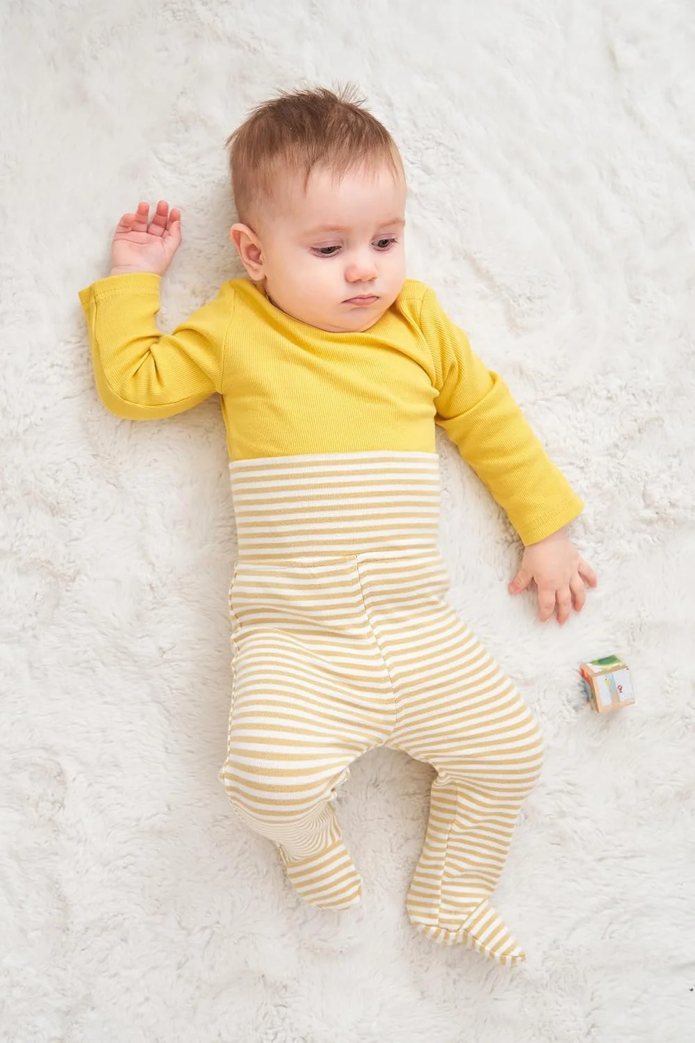 شلوار نوزادی پا دار، مناسب 0 تا 12 ماه، بسته 2 عددی، زرد، 0-3 ماه