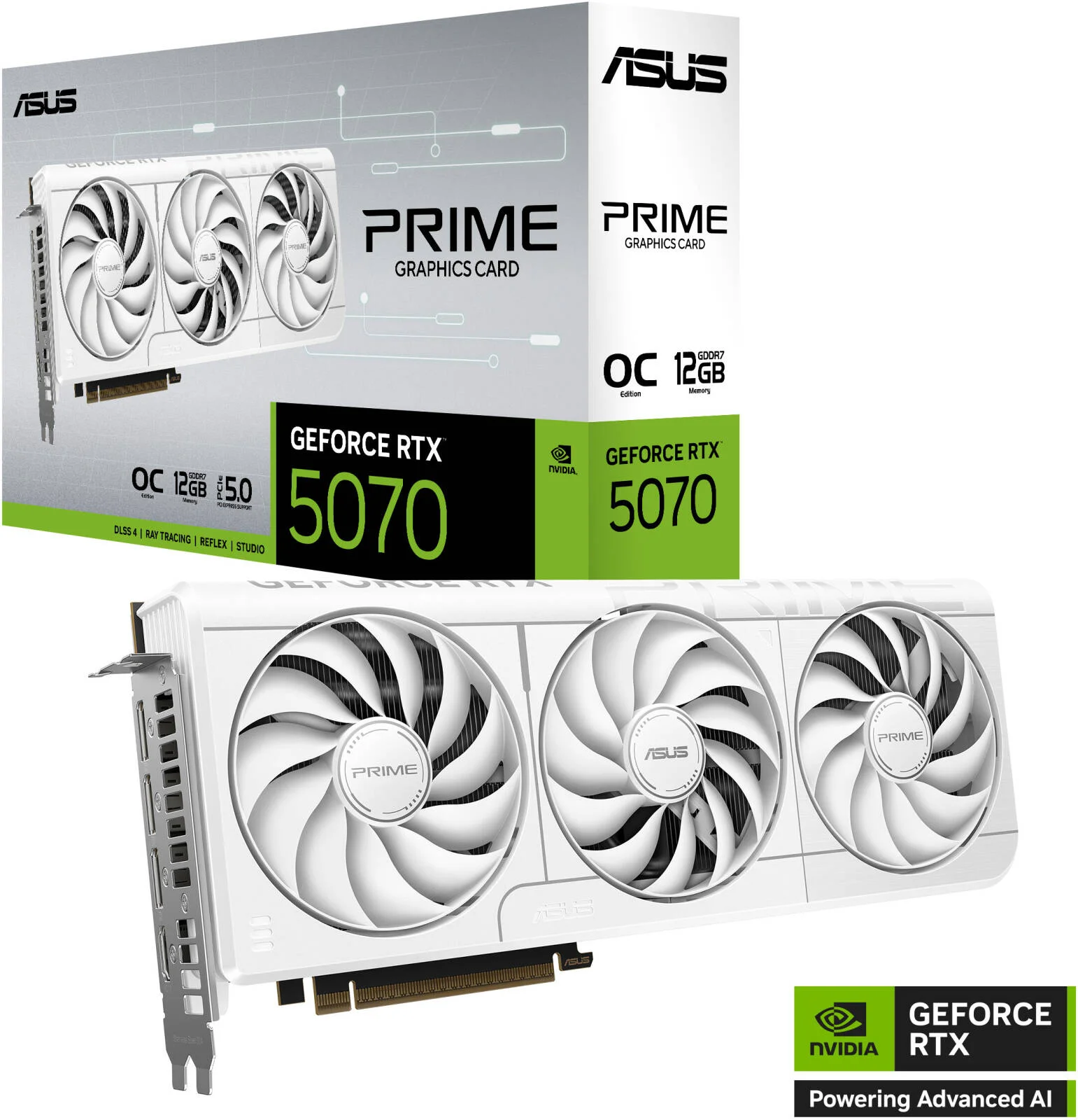 کارت گرافیک ایسوس Prime GeForce RTX 5070 نسخه OC با 12 گیگابایت حافظه، GDDR7 192-Bit، فرکانس بوست 2557 مگاهرتز، 6144 هسته CUDA، سرعت حافظه 28 گیگابیت بر ثانیه، PCI Express Gen 5، سفید | 90YV0M19-M0NA00