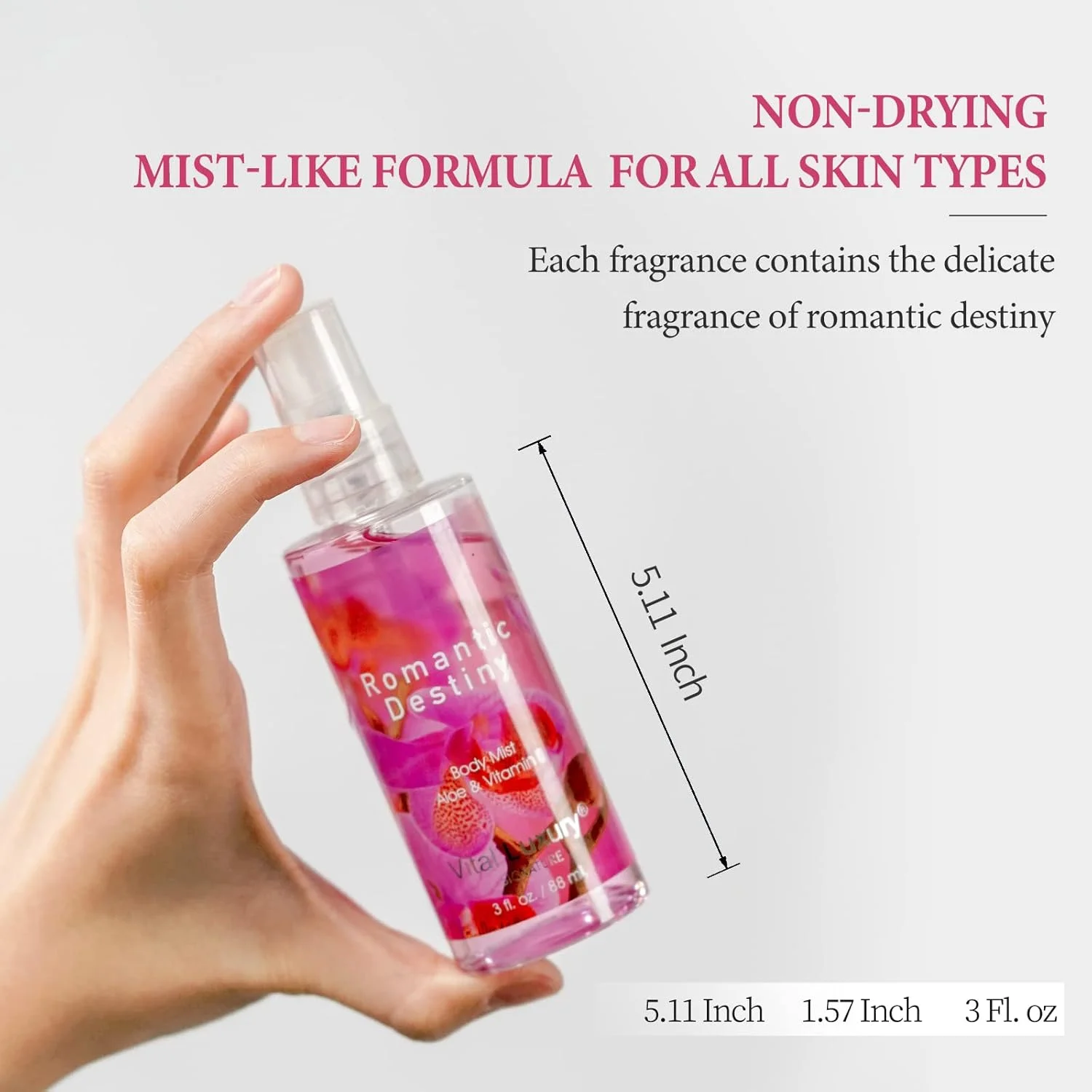 ست بادی میست، بطری اسپری سایز مسافرتی، ست هدیه عطر ماندگار، میست خوشبو کننده بدن برای آقایان و بانوان، سرنوشت رمانتیک، بسته 2 عددی، 3 Fl Oz هر کدام