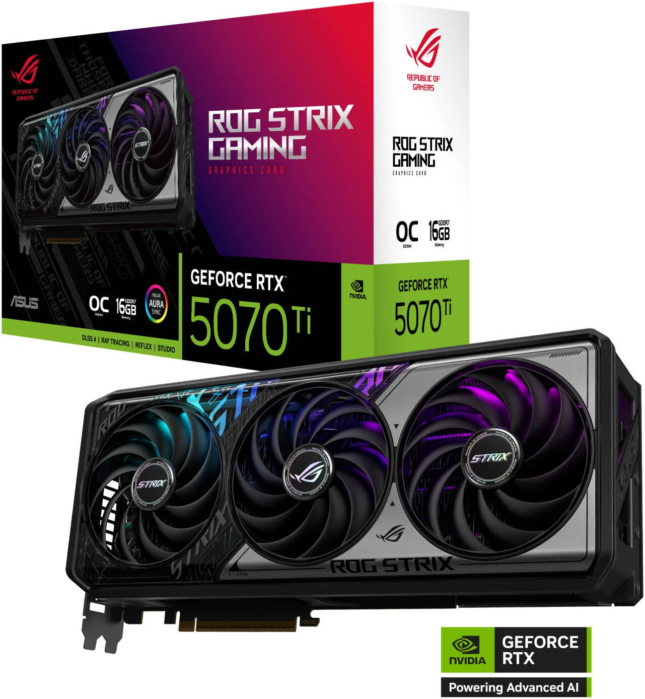 کارت گرافیک ایسوس ROG Strix GeForce RTX 5070 Ti OC Edition، حافظه 16 گیگابایت GDDR7 256 بیتی، فرکانس بوست 2602 مگاهرتز، 8960 هسته CUDA، سرعت حافظه 28 گیگابیت بر ثانیه، PCI Express 5.0 | 90YV0M90-M0NA00