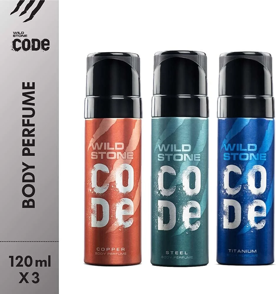 مجموعه سه عددی عطر بدن مردانه وایلد استون کد با رایحه های مس، استیل و تیتانیوم، بدون گاز، 120 میلی لیتر