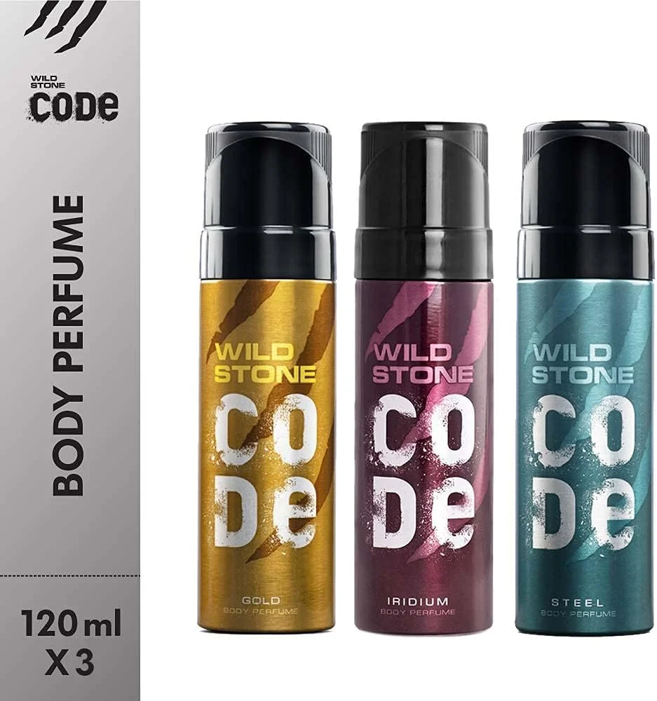 مجموعه سه عددی عطر بدن مردانه بدون گاز وایلد استون کد گلد، ایریدیوم و استیل (حجم هر کدام 120 میلی لیتر)
