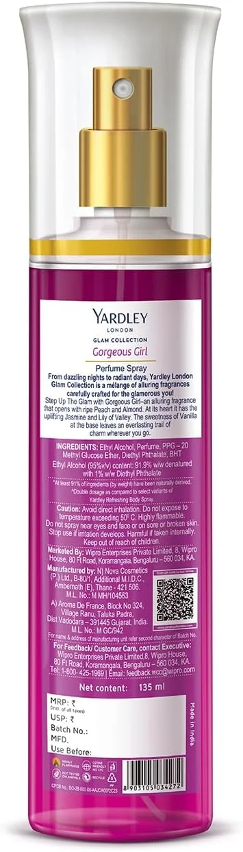 اسپری عطر زنانه یاردلی لندن Glam Collection Gorgeous Girl، ۱۳۵ میلی لیتر - گلی