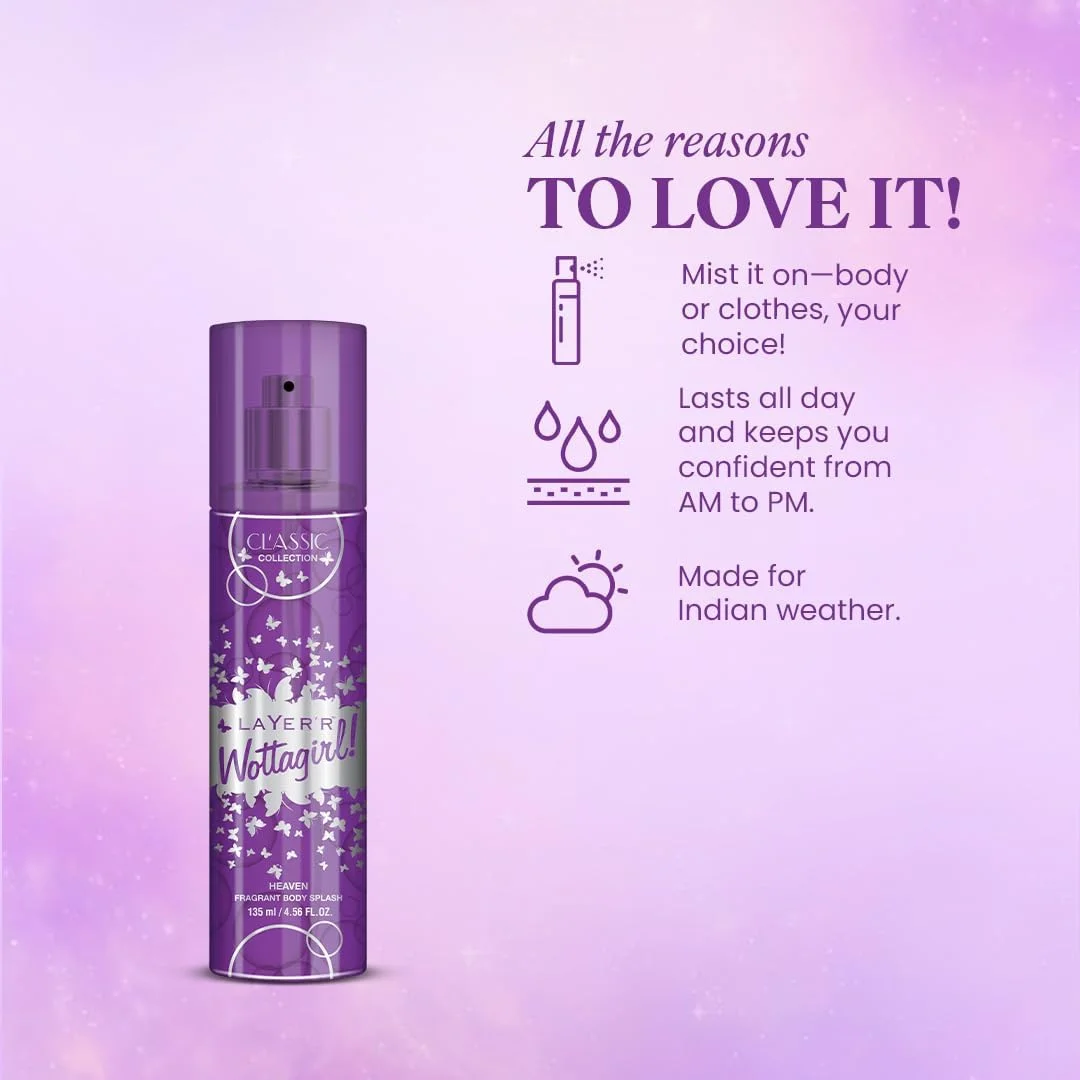 بادی اسپلش زنانه Wottagirl Heaven | رایحه میوه ای گلی با آناناس، تمشک و چوب صندل | طراوت ماندگار | 135 میلی لیتر