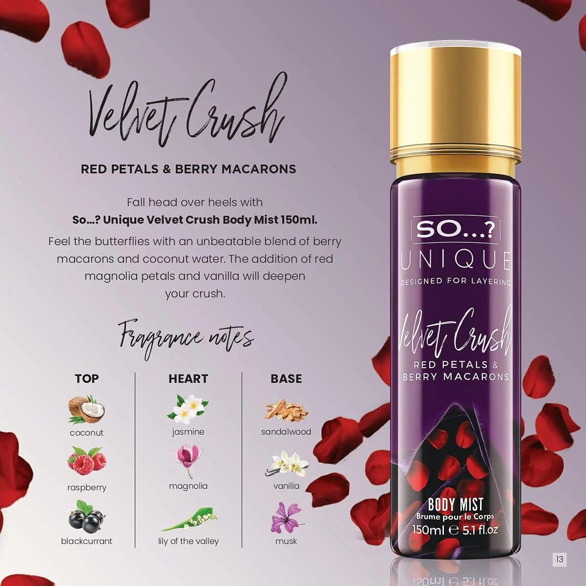 اسپری خوشبو کننده بدن زنانه So…? Unique Velvet Crush، 150 میلی لیتر