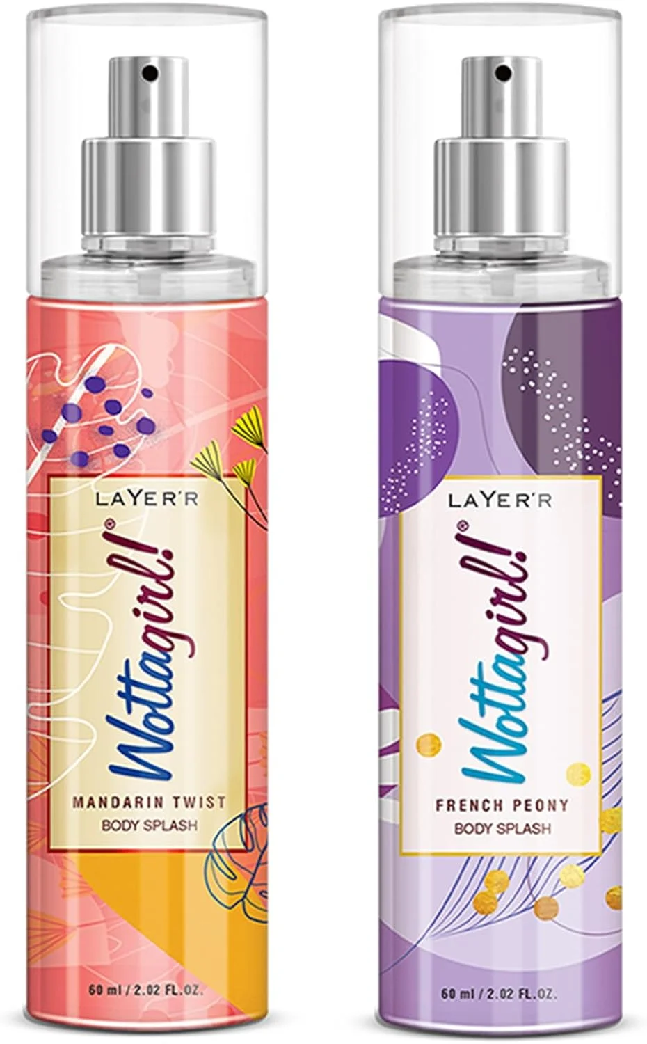 پک دو عددی بادی اسپلش زنانه لایر واتگرل - ماندارین تویست 60 میلی لیتر و فرنچ پیونی 60 میلی لیتر، اسپری، زنانه
