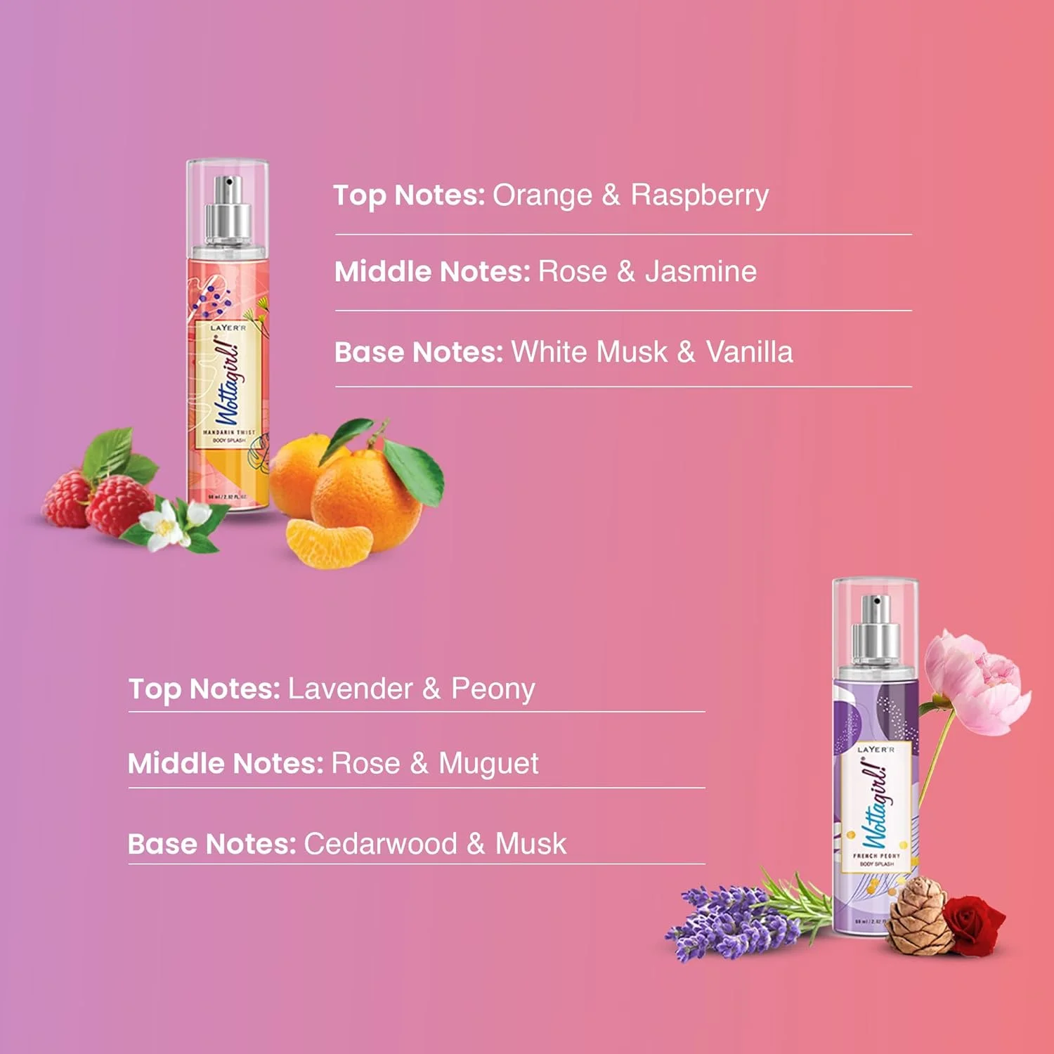 پک دو عددی بادی اسپلش زنانه لایر واتگرل - ماندارین تویست 60 میلی لیتر و فرنچ پیونی 60 میلی لیتر، اسپری، زنانه پک دو عددی بادی اسپلش زنانه لایر واتگرل - ماندارین تویست 60 میلی لیتر و فرنچ پیونی 60 میلی لیتر، اسپری، زنانه