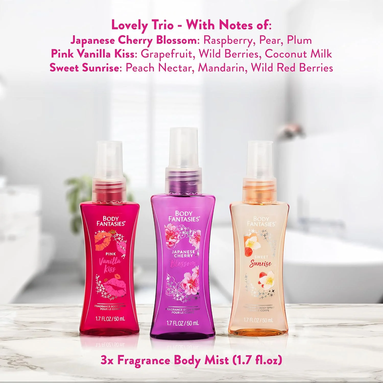 ست هدیه اسپری بدن فانتزی های بدن برای خانم ها - مجموعه نمونه 3 عددی رایحه های دوست داشتنی، ایده آل برای هدیه