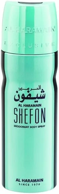 اسپری بدن لوکس унисекс الشیفون الحرمین، 200 میلی لیتر، رایحه گلی شیپر، رایحه ماندگار گل و مشک تازه، بطری شیشه ای، ساخت امارات متحده عربی