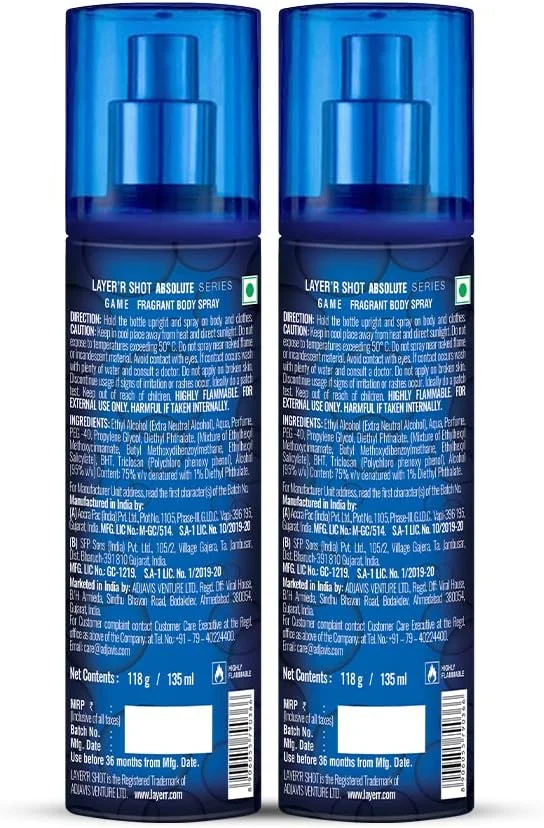 اسپری بدن مردانه لایر شات سری ابسولوت GAME | رایحه ماندگار (135 میلی لیتر) (بسته 2 عددی) اسپری بدن مردانه لایر شات سری ابسولوت GAME | رایحه ماندگار (135 میلی لیتر) (بسته 2 عددی)