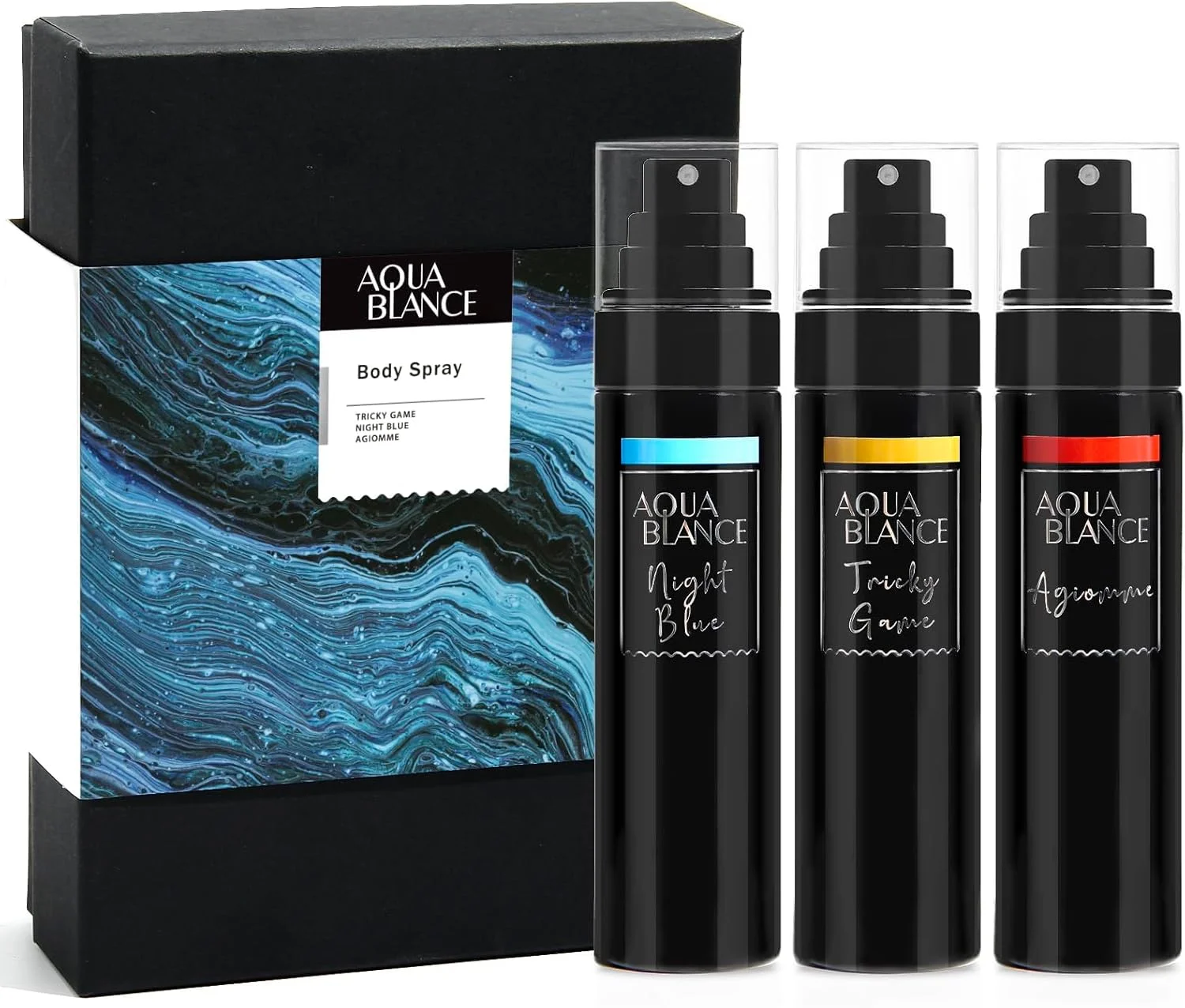اسپری بدن مردانه، اسپری خوشبو کننده بدن مردانه، خوشبو کننده و طراوت بخش بدن مردانه، بسته 3 عددی، هر کدام 100 میلی لیتر، Tricky Game، آبی، Agiomme اسپری بدن مردانه، اسپری خوشبو کننده بدن مردانه، خوشبو کننده و طراوت بخش بدن مردانه، بسته 3 عددی، هر کدام 100 میلی لیتر، Tricky Game، آبی، Agiomme