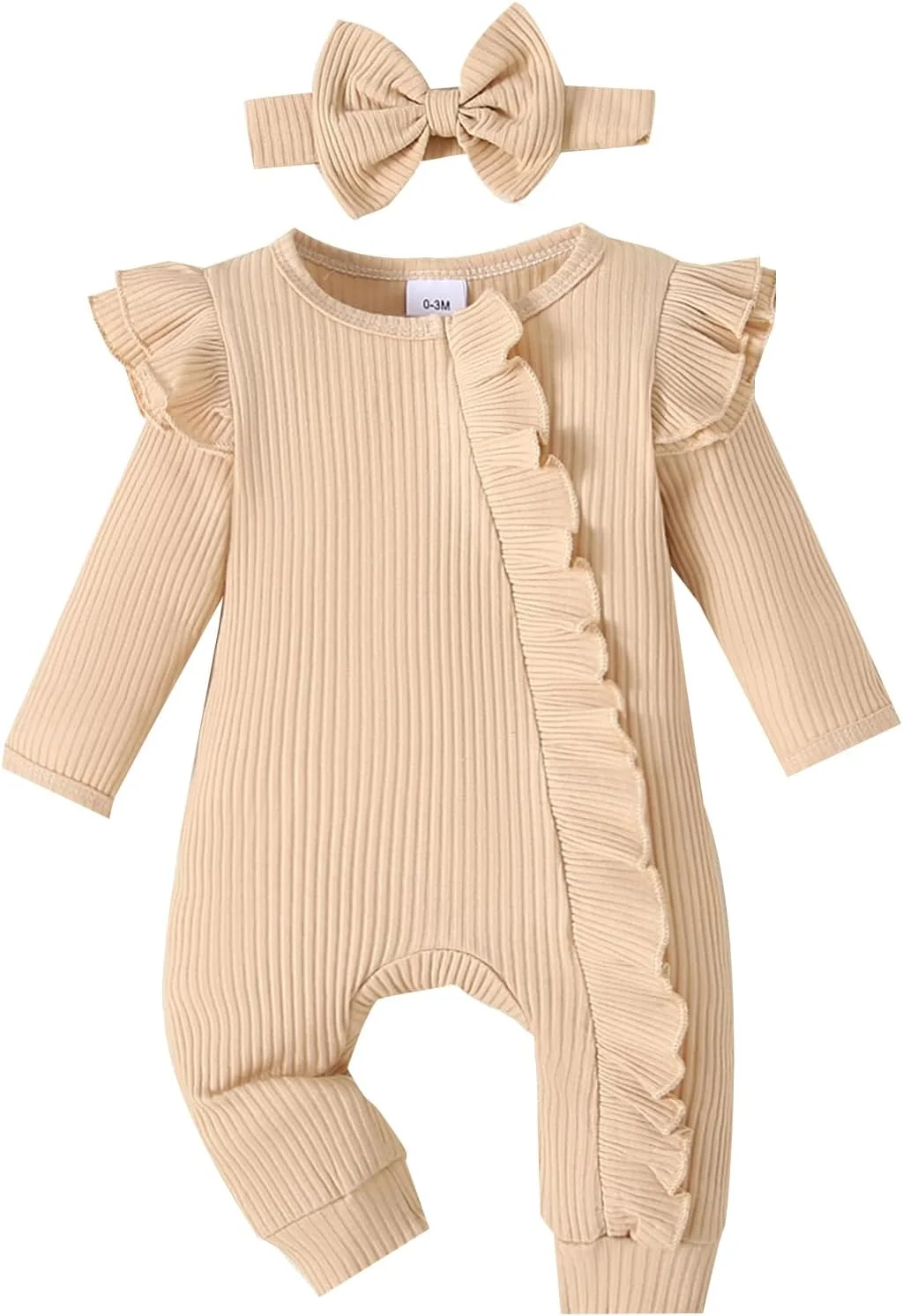 رامپر نوزادی دخترانه، سرهمی زیپ دار و چین دار، لباس یک تکه، لباس نوزاد دختر، لباس برای بدو تولد