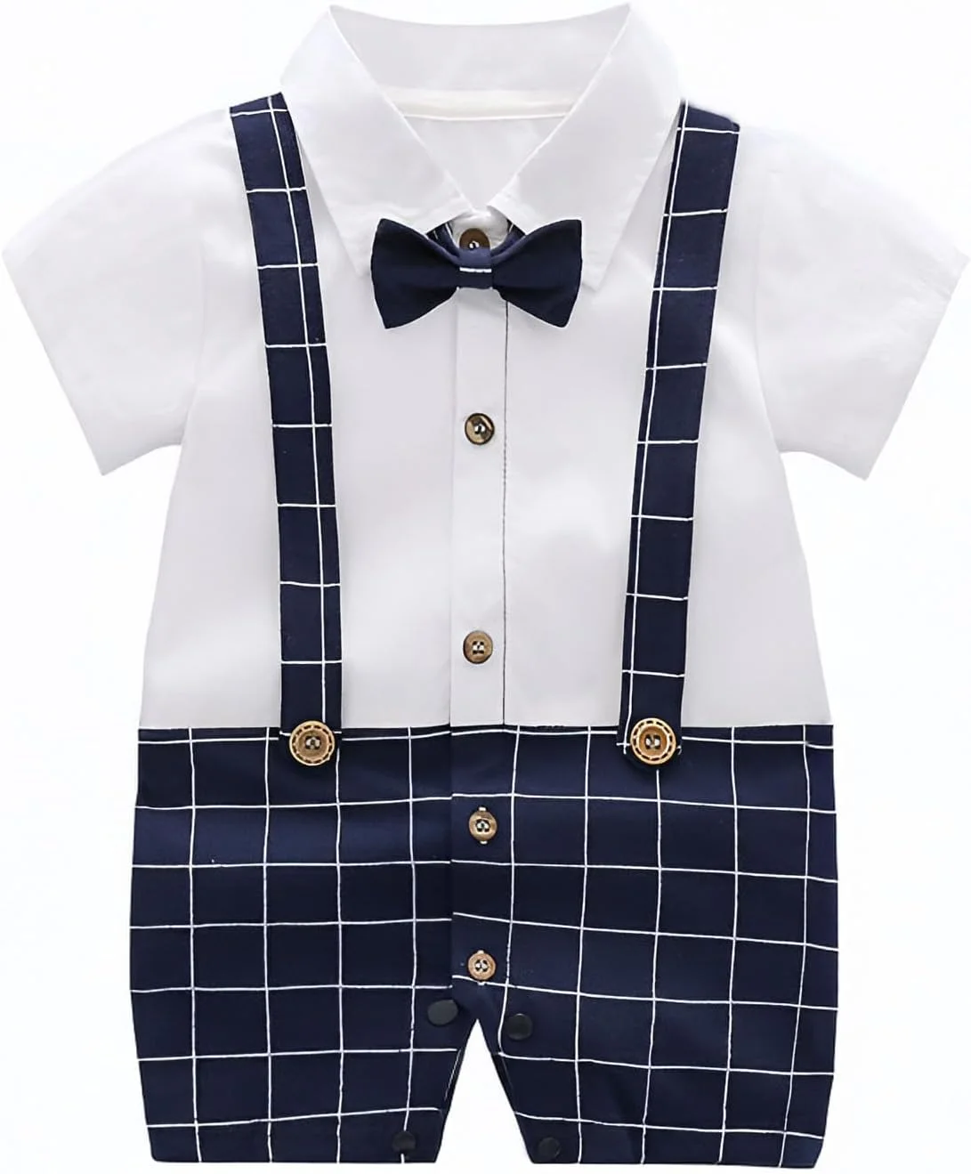 جامپسوت رسمی نوزادی پسرانه مای پامپکینز - لباس رسمی آستین کوتاه نوزادی با پاپیون، طرح پیراهن و شلوار برای لباس نوزاد (0-6 ماه)