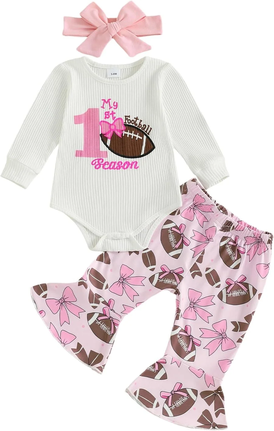 ست لباس نوزادی دخترانه، شامل سرهمی آستین بلند، شلوار دمپا گشاد طرح توپ و هدبند، 3 تکه لباس پاییزی زیبا