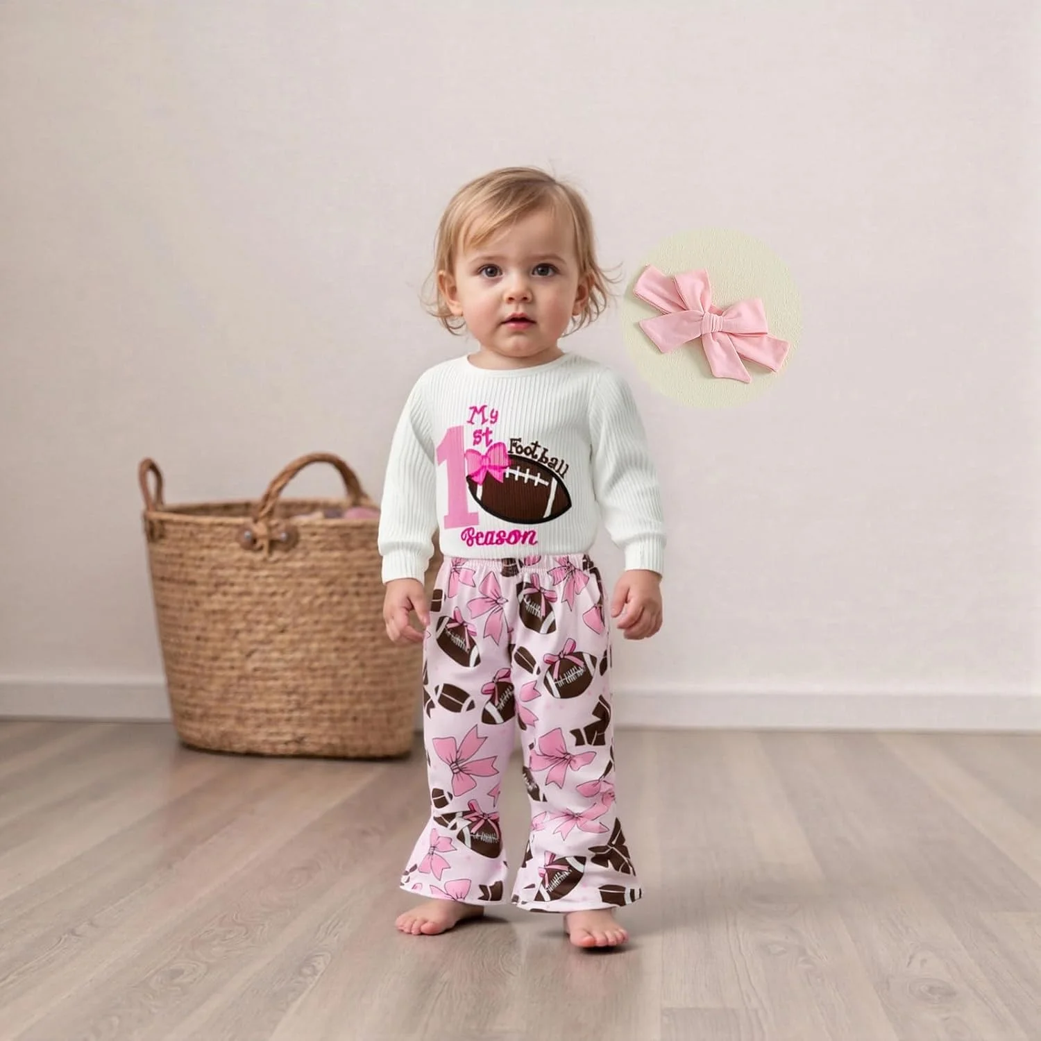 ست لباس نوزادی دخترانه، شامل سرهمی آستین بلند، شلوار دمپا گشاد طرح توپ و هدبند، 3 تکه لباس پاییزی زیبا