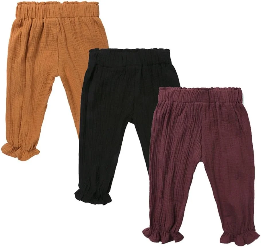 شلوار کتان نخی بچگانه MYGBCPJS، مناسب پسران و دختران، شلوار مچی غیررسمی، شلوار بلند گشاد