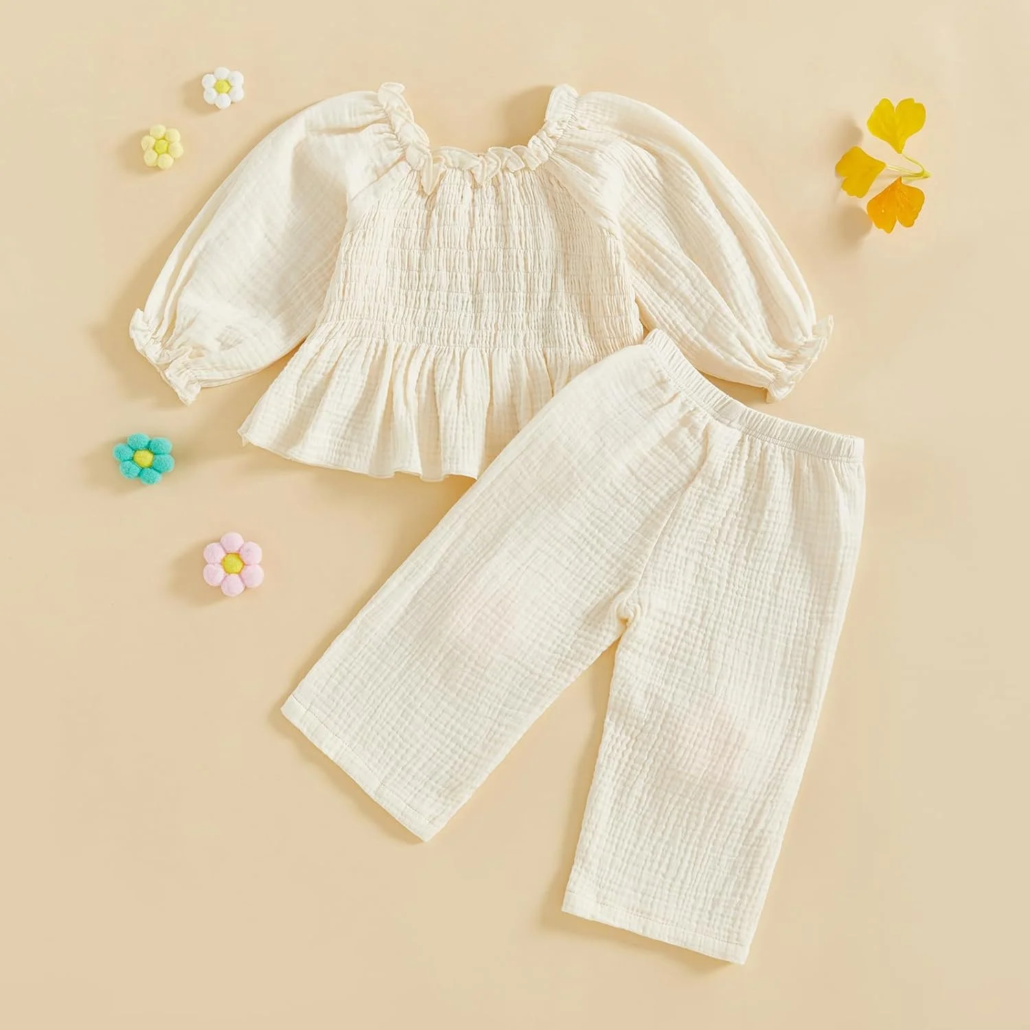 Geagodelia ست لباس دخترانه بچه گانه پاییزی، بلوز آستین بلند طرح گل، تاپ های یقه گرد کشی، ست لباس و شلوار نوزاد دختر