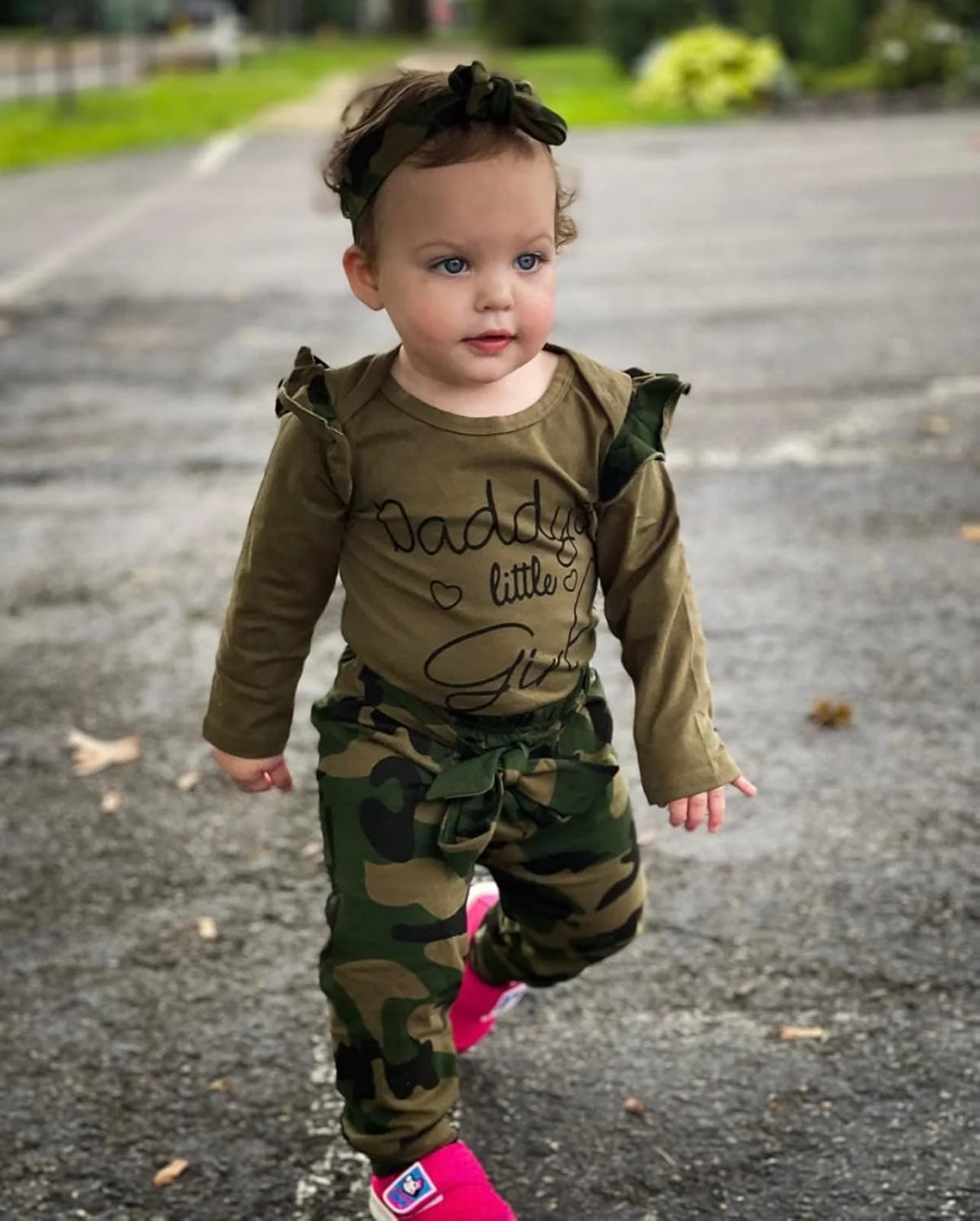 ست لباس نوزادی دخترانه AMAWMW، تاپ چین‌دار و شلوار طرح ارتشی، مناسب نوزاد تازه متولد شده، سبز 3، 0-3 ماه