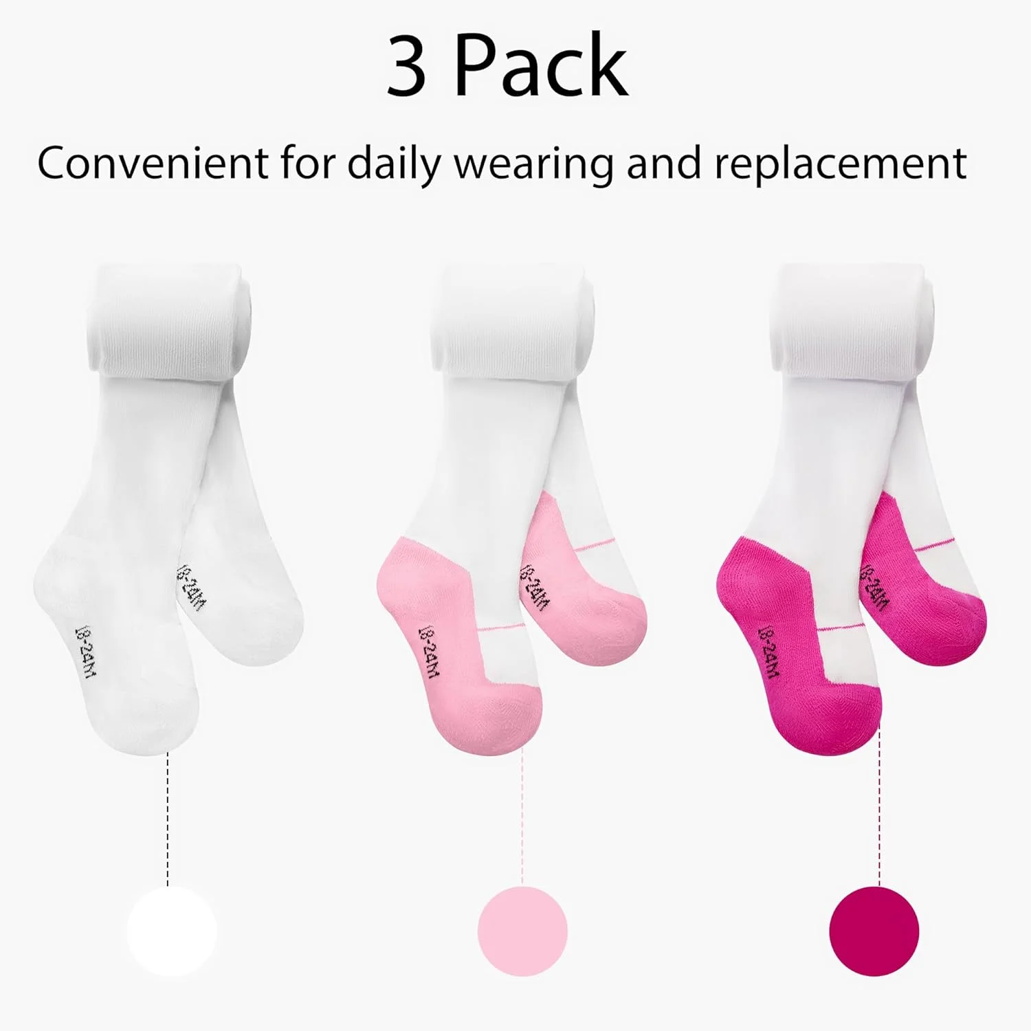 جوراب شلواری دخترانه بچه گانه، ساق شلواری برای نوزاد دختر (0-24 ماه)، بسته 3 عددی جوراب شلواری بافتنی پنبه ای