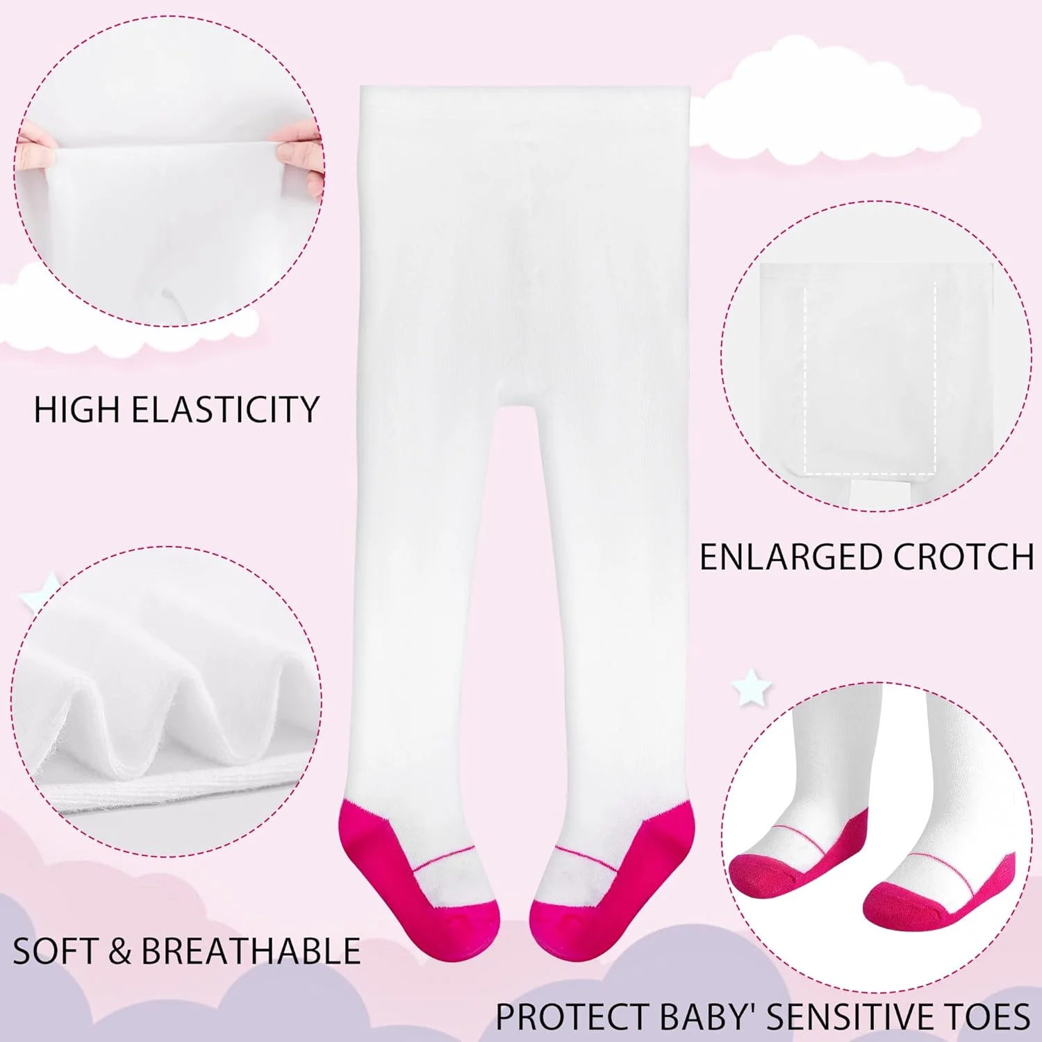 جوراب شلواری دخترانه بچه گانه، ساق شلواری برای نوزاد دختر (0-24 ماه)، بسته 3 عددی جوراب شلواری بافتنی پنبه ای