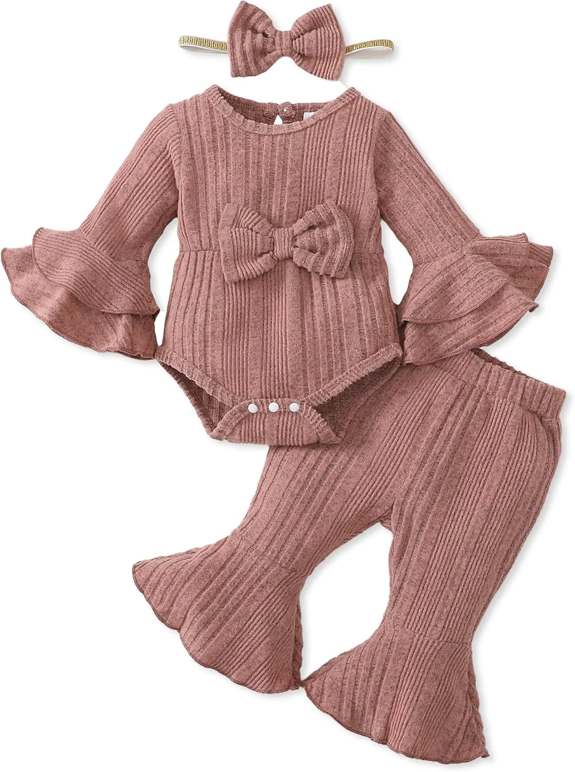 لباس نوزادی دخترانه، رامپر آستین بلند، ست لباس و شلوار پنبه ای با طرح گل، مناسب 0 تا 18 ماه به همراه هدبند