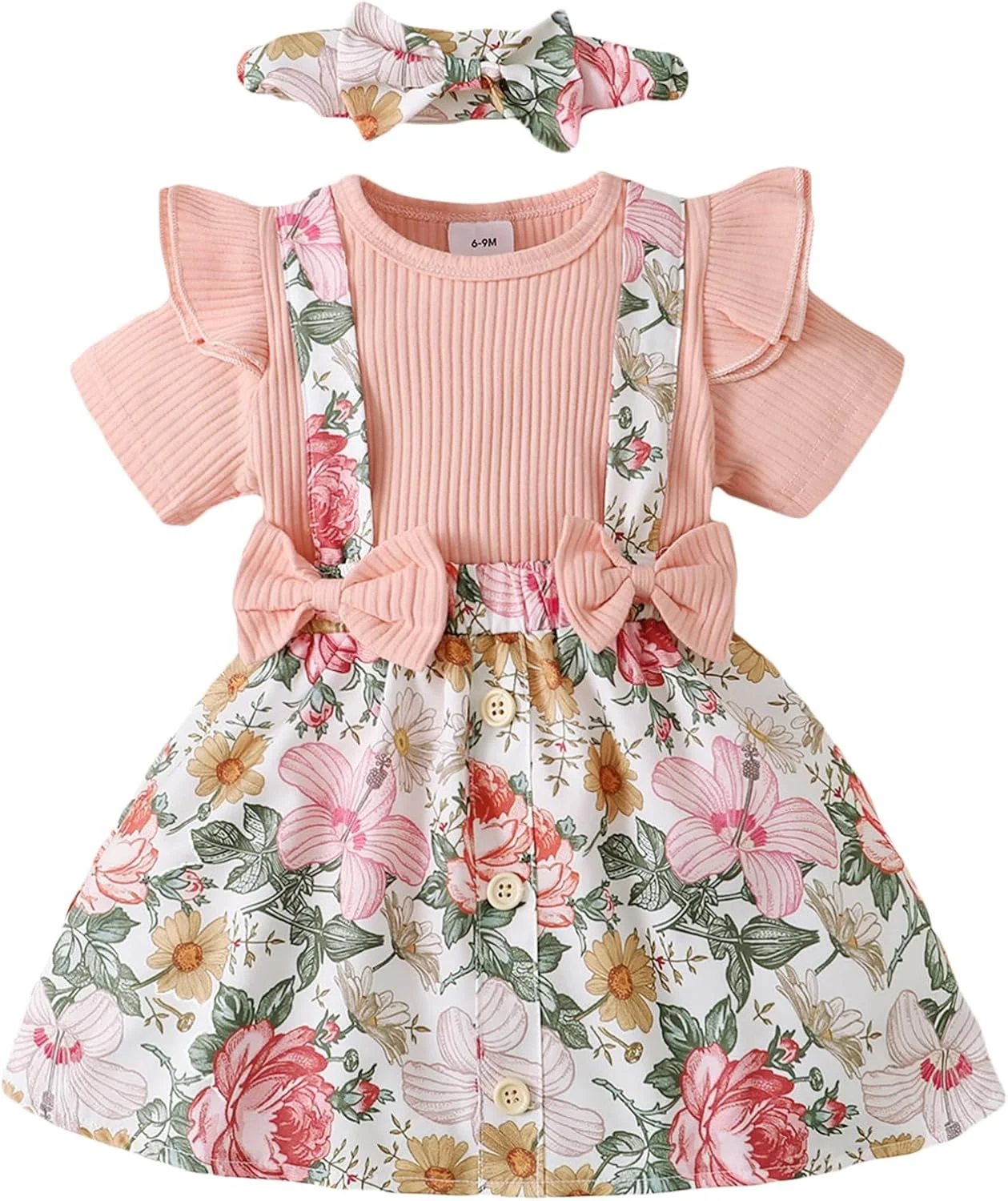 لباس نوزاد دختر، بادی زیبا خواهر کوچک بابا، لباس تابستانی تولد یک سالگی، لباس عکاسی بدو تولد، لباس کودک نوپا، رامپر چین دار نوزادی با هدبند مناسب برای 18 و 0-3 و 12 ماهگی