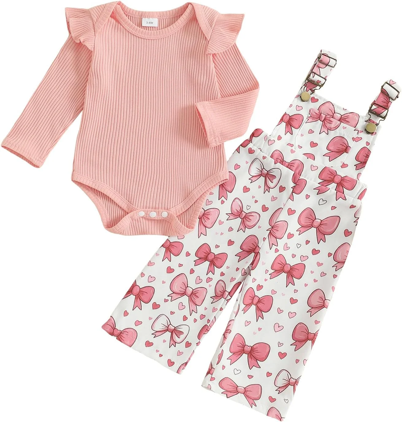 ست لباس نوزادی دخترانه، رامپر آستین بلند راه راه، سرهمی با طرح گل، شلوار، لباس 2 تکه زیبا برای نوزاد