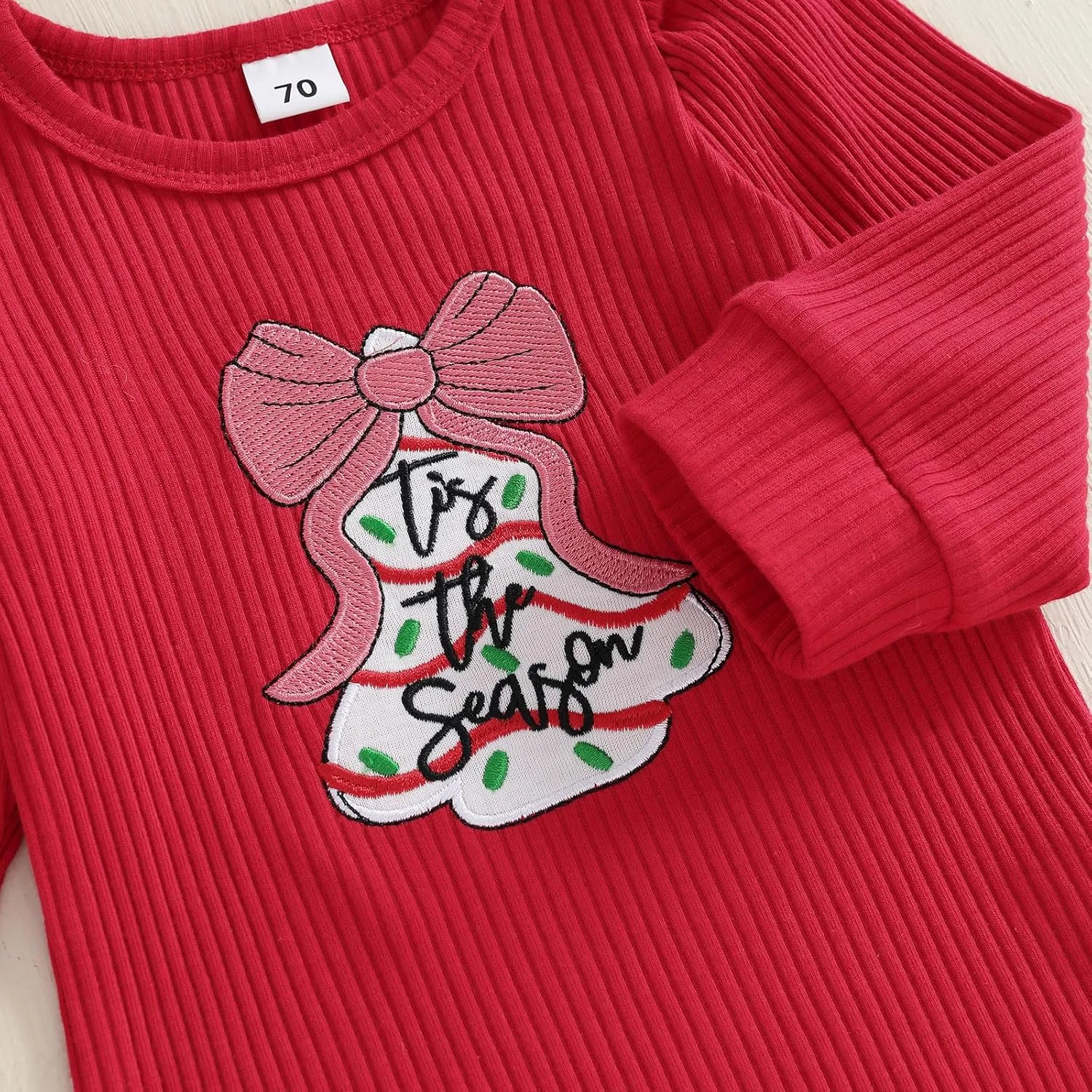 لباس کریسمس نوزاد دختر، ست لباس نوزادی آستین بلند، شلوار دمپا گشاد، لباس زمستانی نوزاد