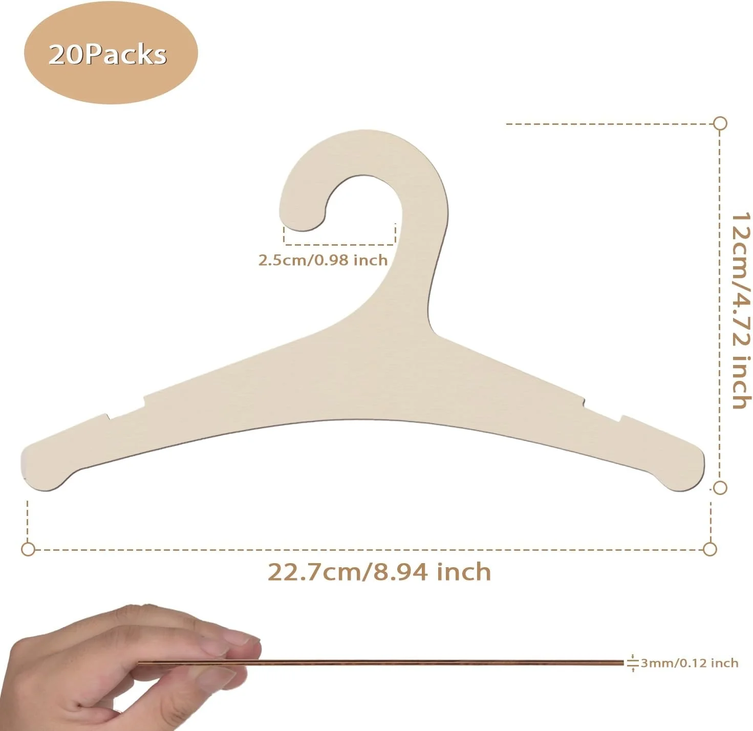 چوب لباسی کودک Hongma، بسته 20 عددی، مناسب لباس کودک، چوبی 23 سانتی متری، مناسب سیسمونی، زیبا و بادوام، مناسب نوزاد، کودک نوپا، بچه ها، ایده آل برای کمد، کت، شلوار و نگهداری لباس