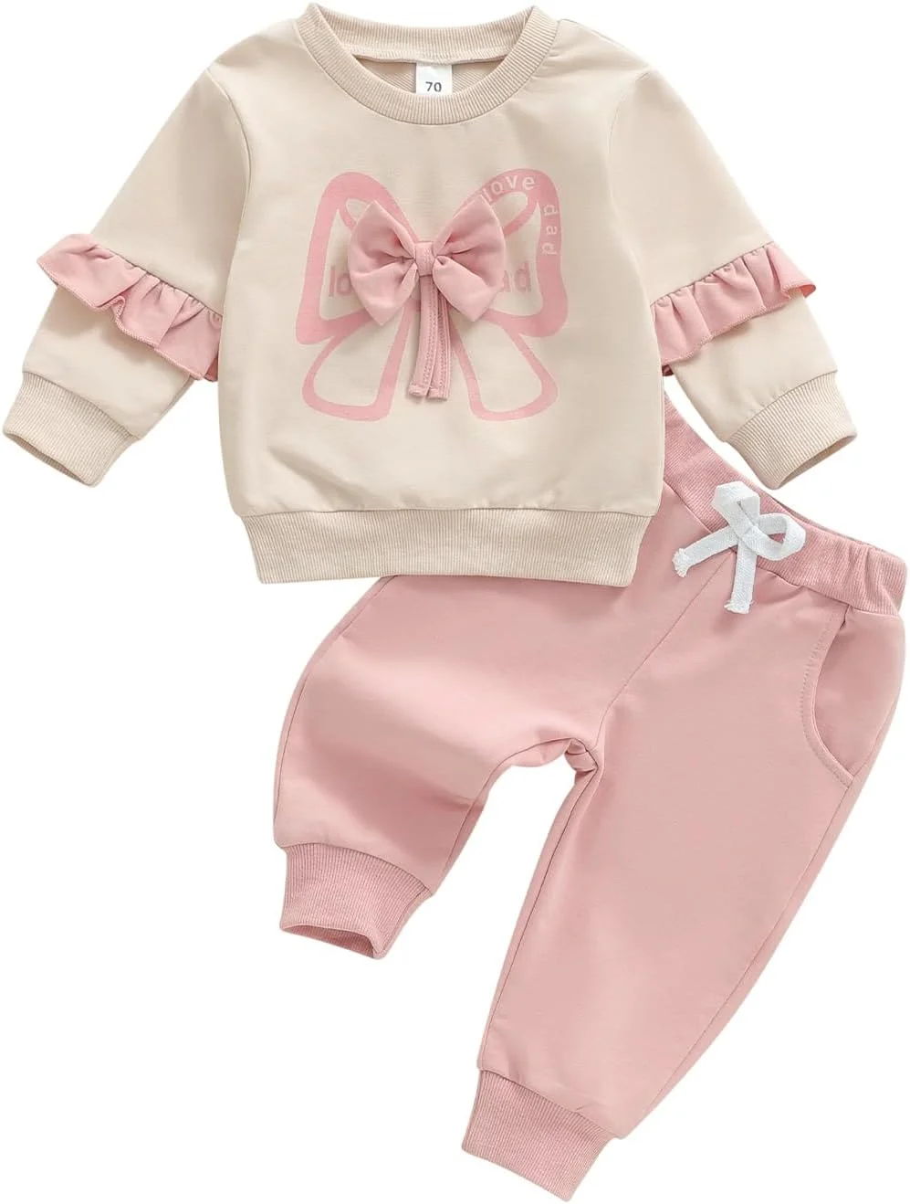 ست لباس پاییزه و زمستانه نوزاد دخترانه شامل بلوز طرح پاپیون و شلوار