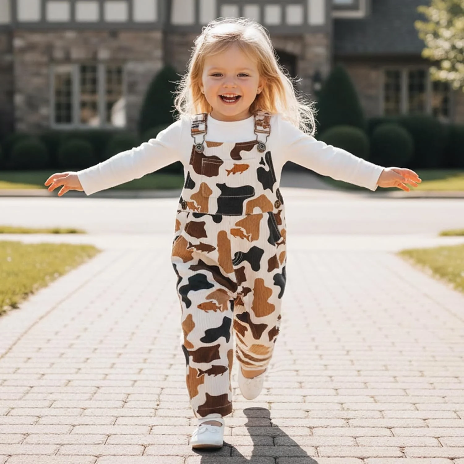 لباس نوزادی پسرانه دخترانه، شلوار پیشبندی کبریتی طرح استتار مناسب پاییز و زمستان