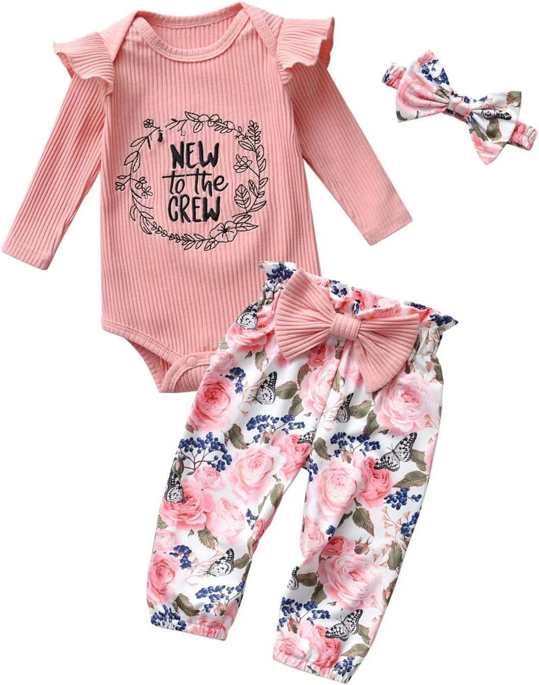 ست لباس نوزاد دخترانه آستین بلند طرح گلدار صورتی