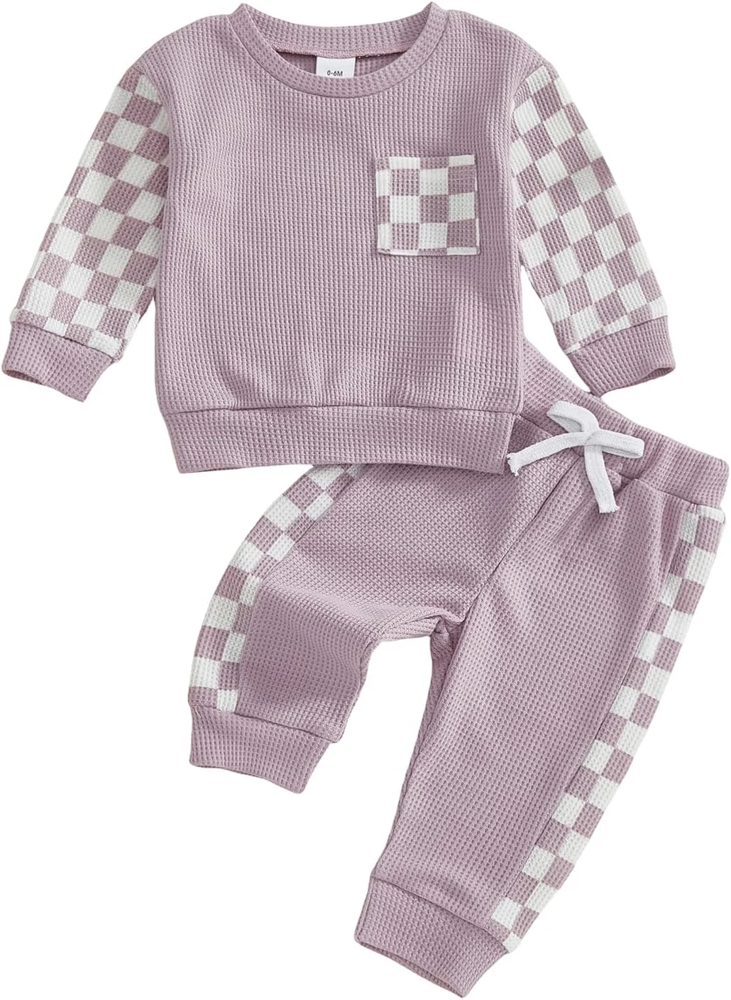 ست لباس پاییزی دخترانه بچه گانه شامل بلوز آستین بلند طرح شطرنجی و شلوار کمر کش