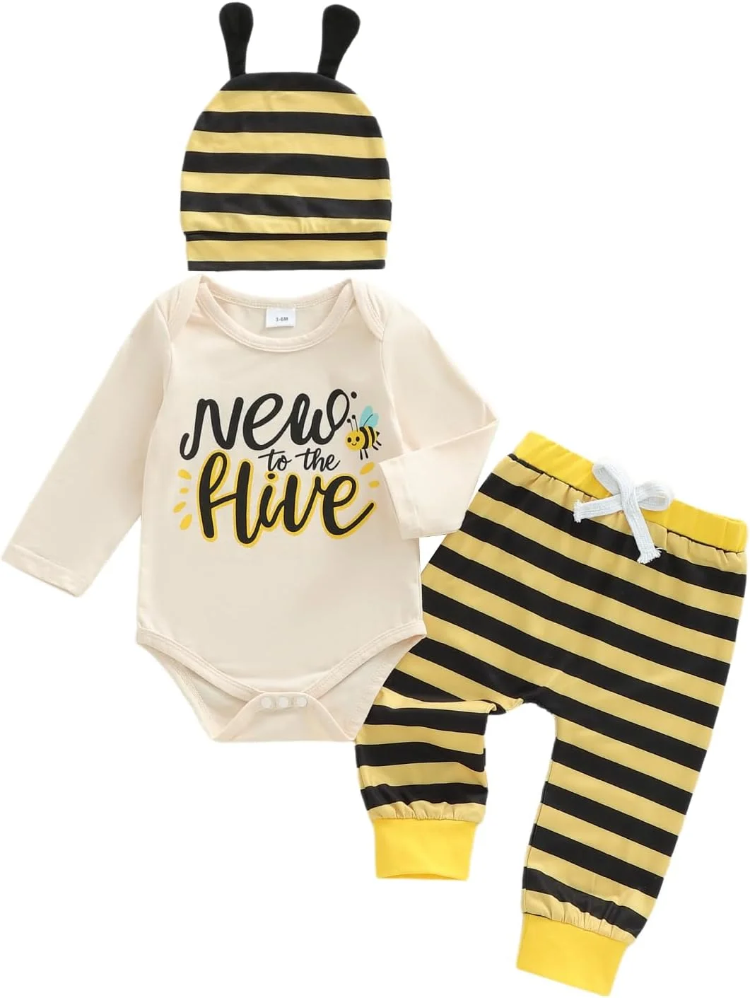 ست 4 تکه لباس نوزاد دخترانه با طرح آفتابگردان شامل رامپر آستین بلند، شلوار، هدبند پاپیونی و کلاه گره دار