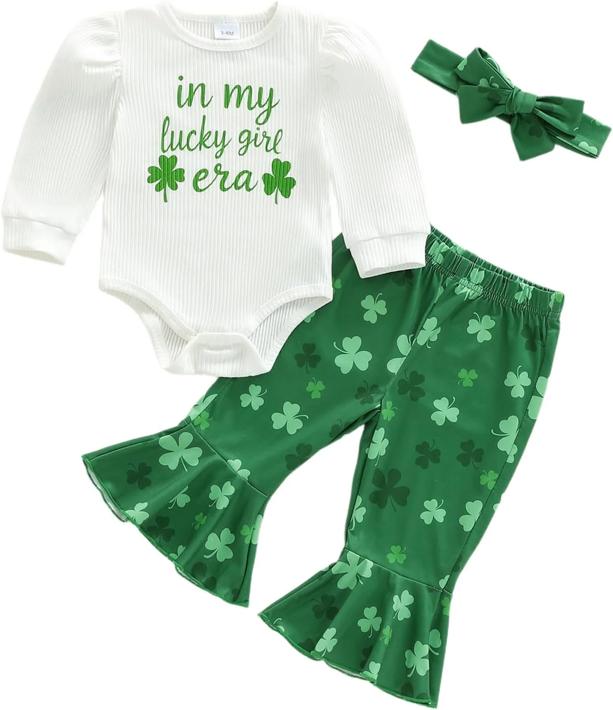 لباس روز سنت پاتریک دخترانه Thorn Tree، لباس نوزادی، رامپر آستین بلند، شلوار دمپا گشاد، پاپیون، ست لباس سبز نوزاد