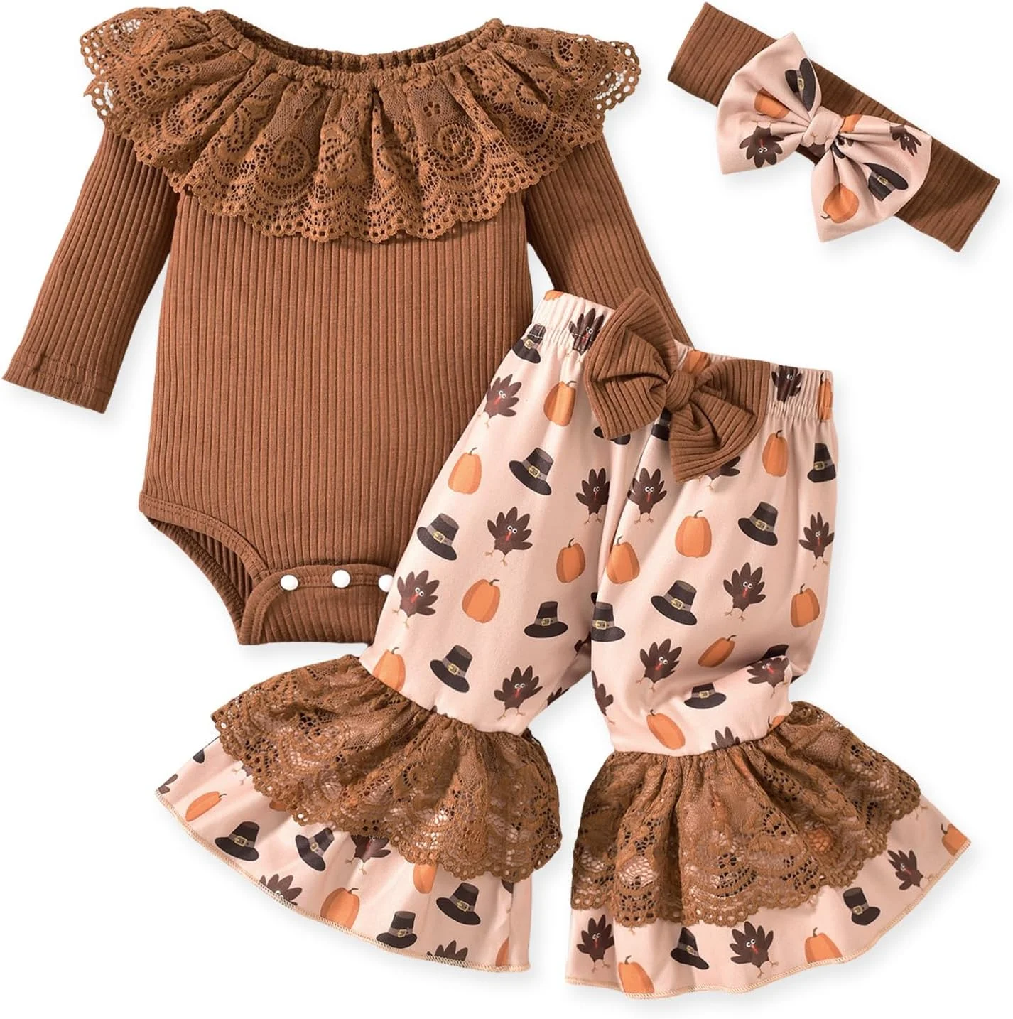 لباس نوزادی دخترانه آستین کوتاه با شلوار دمپا گشاد طرح دار