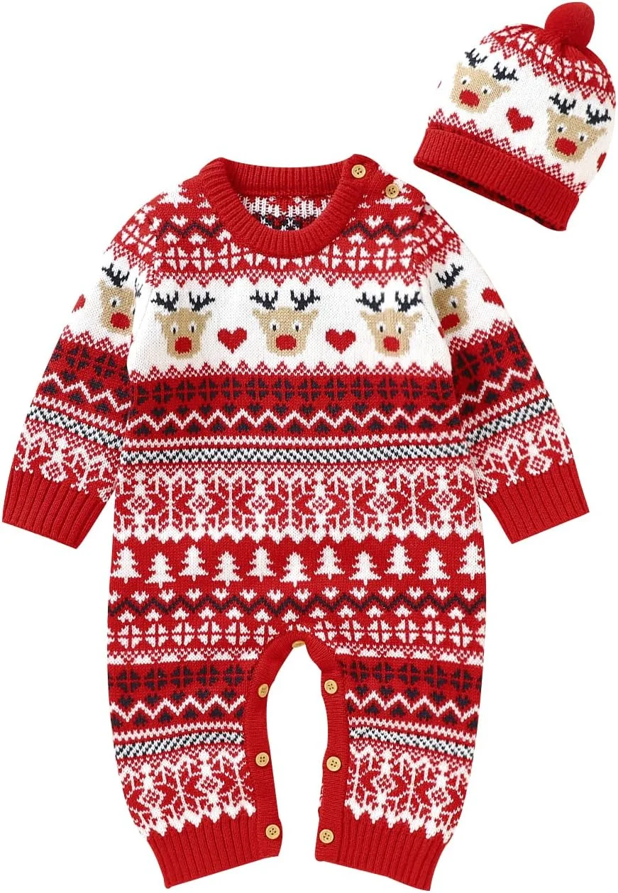 لباس های نوزادی کریسمس Hadetoto، رامپر بافتنی، سرهمی، لباس نوزاد، هدیه نوزاد