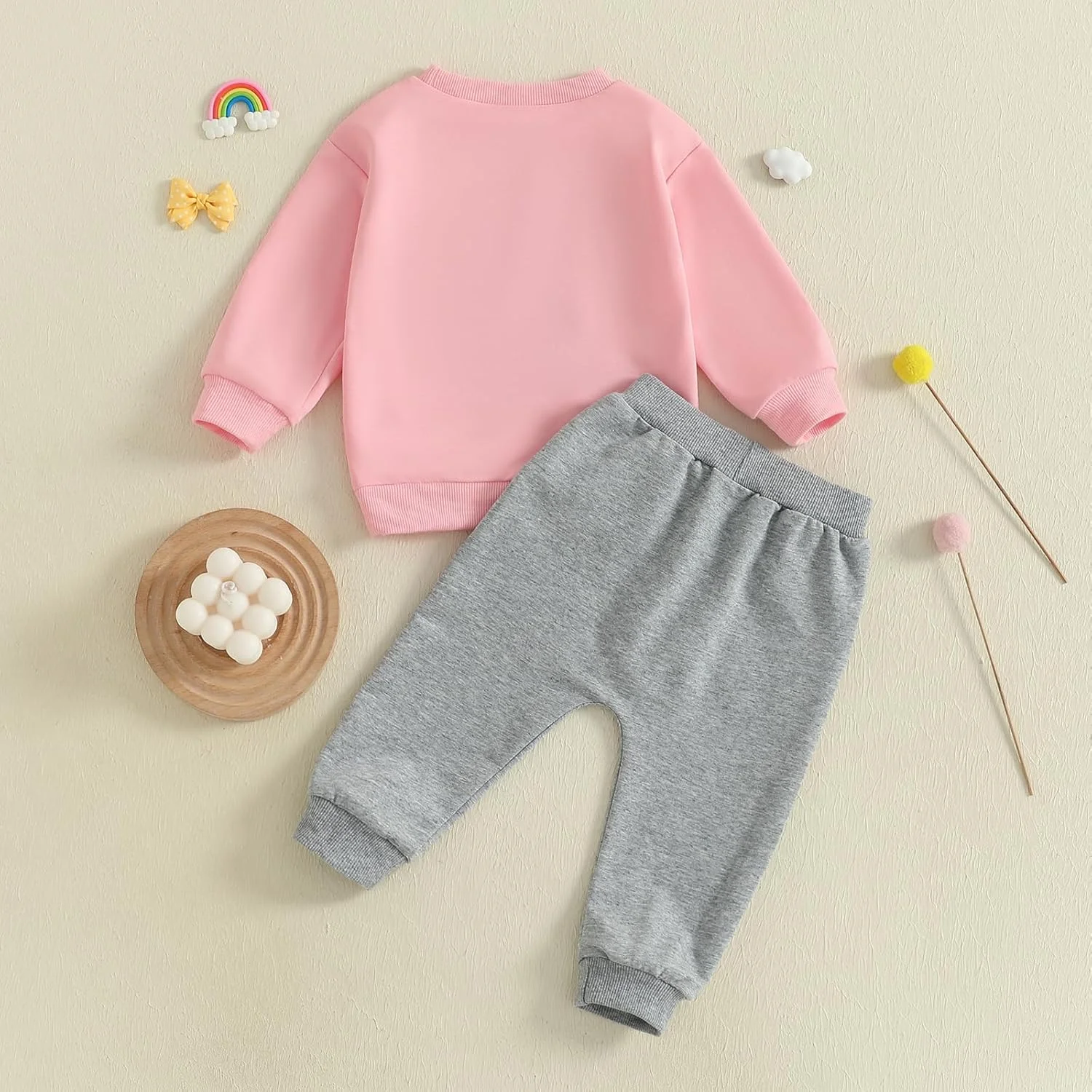 ست لباس پاییزی دخترانه بچه گانه، تاپ بلوز طرح دار و شلوار کمر کش دار، مناسب نوزاد