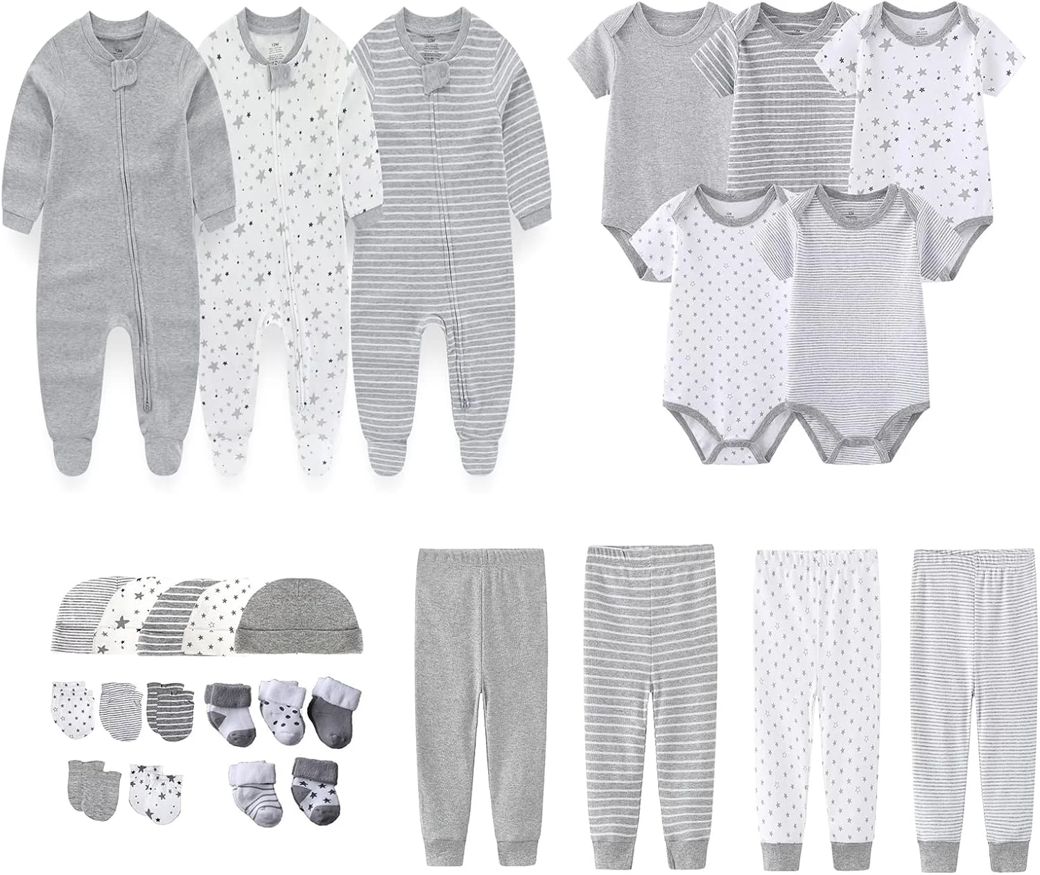 ست هدیه سیسمونی نوزاد 27 تکه لباس دخترانه شامل بادی، شلوار و لوازم ضروری 0-6 ماهگی