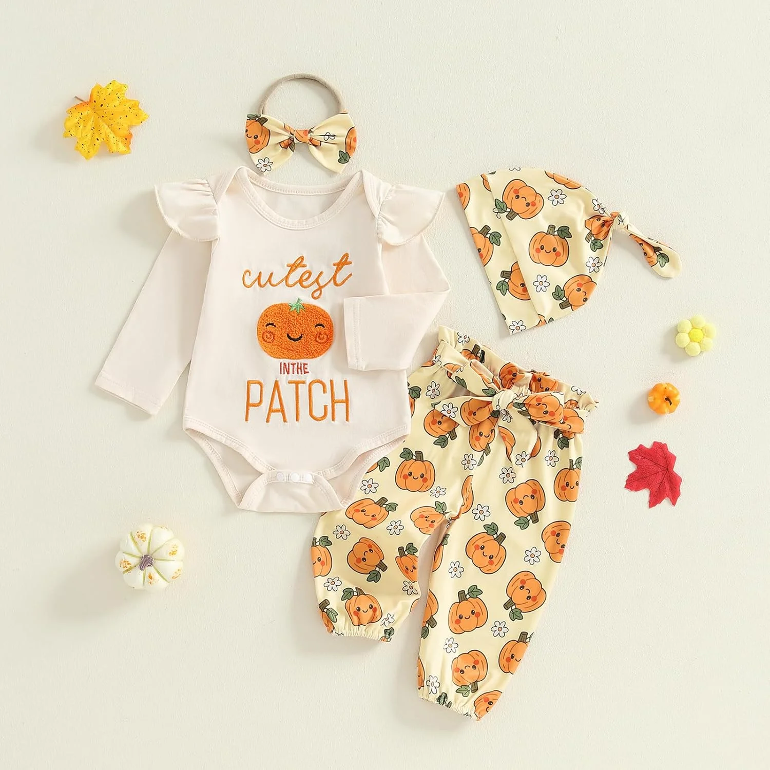 لباس هالووین نوزادی دخترانه YINGISFITM، رامپر آستین بلند طرح کدو تنبل و شلوار، لباس نوزاد دختر