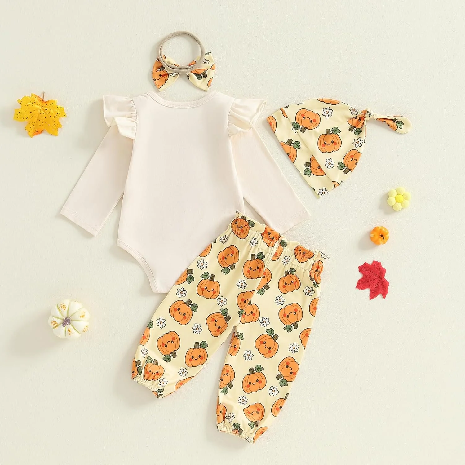 لباس هالووین نوزادی دخترانه YINGISFITM، رامپر آستین بلند طرح کدو تنبل و شلوار، لباس نوزاد دختر