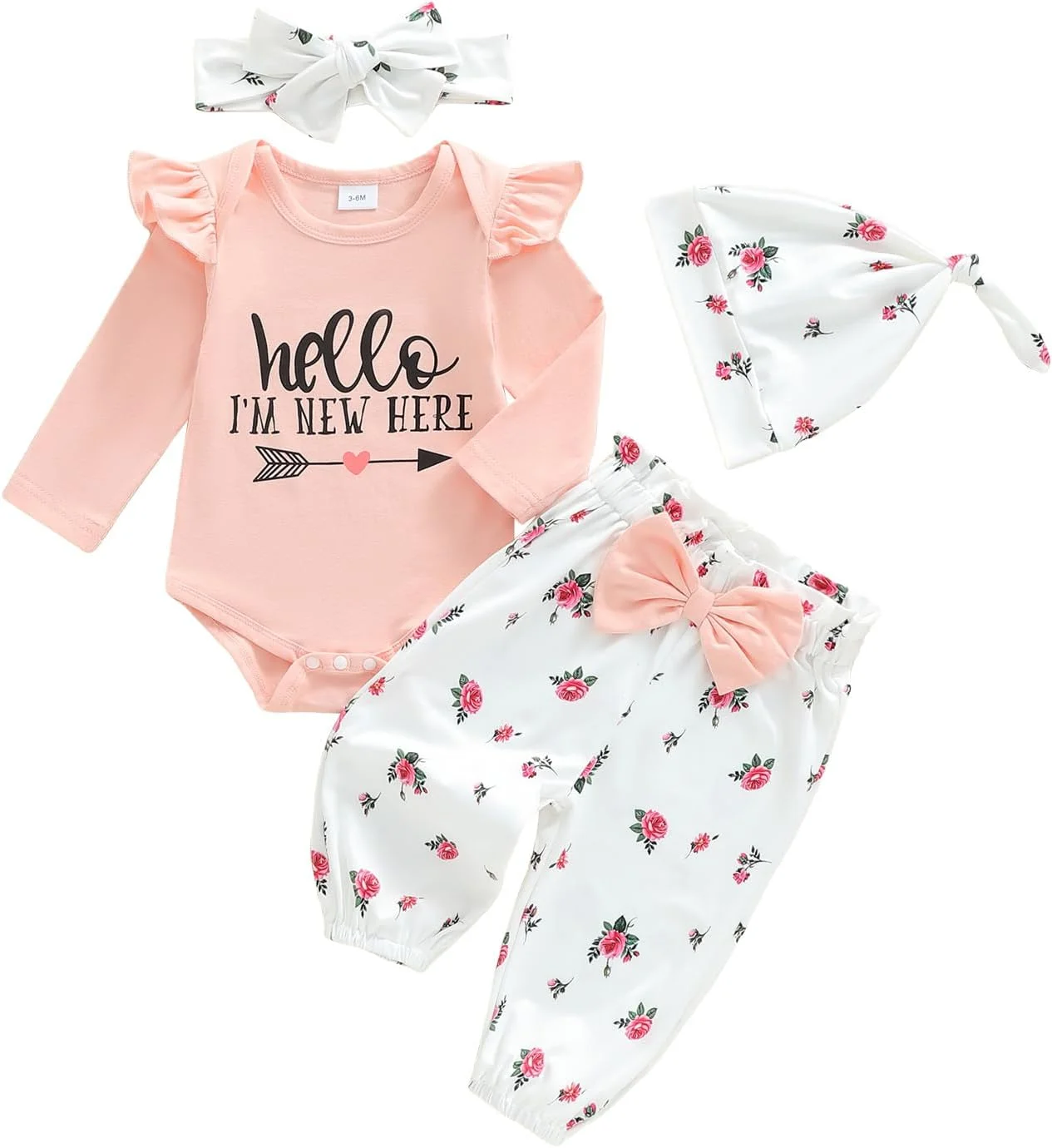 ست لباس پاییزی نوزاد دخترانه، رامپر راه راه، شلوار طرح گل، لباس های زیبا برای فصل پاییز و زمستان