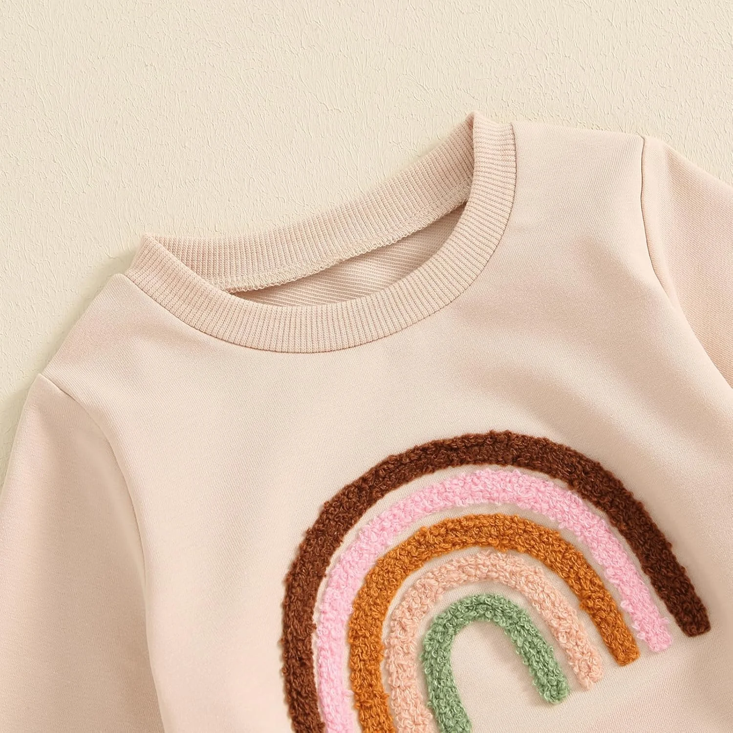 ست لباس دخترانه نوزادی، مناسب فصل پاییز و زمستان، 0 تا 3 سال، بلوز آستین بلند طرح رنگین کمان + شلوار کمر کشی بند دار
