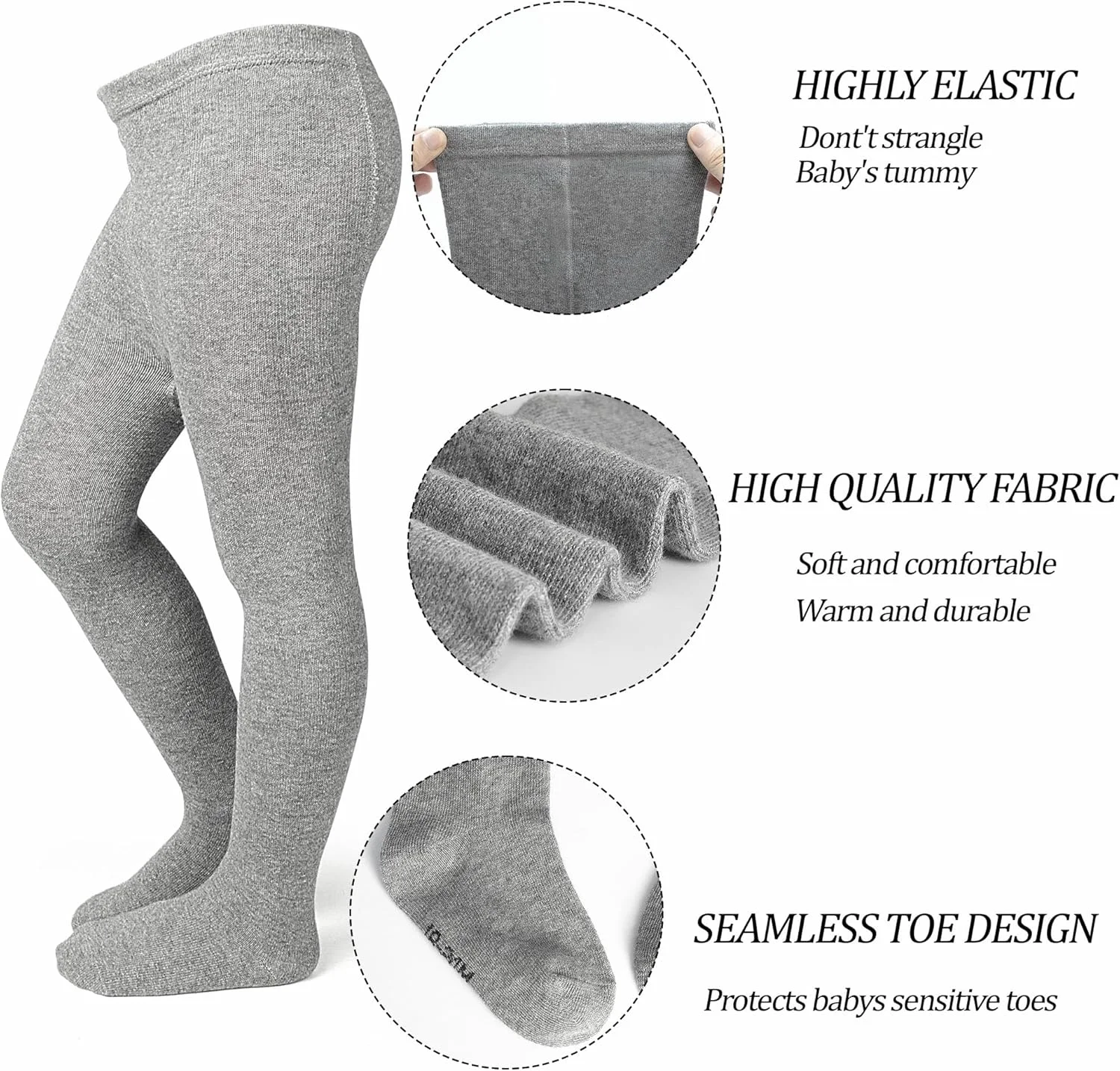 جوراب شلواری دخترانه بچه گانه، 3 عددی، نخی، بدون درز، ضخیم، 0-24 ماهگی، جوراب ساق بلند نوزادی