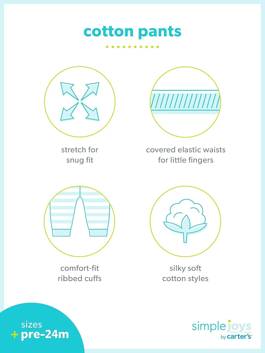 شلوار نخی نوزادی کارترز، بسته 4 عددی شلوار نخی نوزادی کارترز، بسته 4 عددی