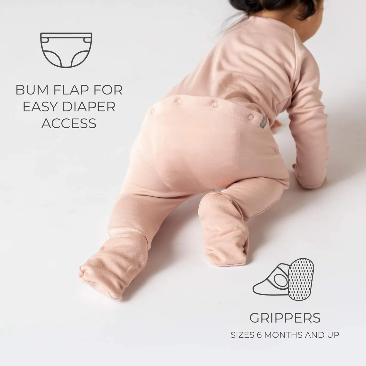 لباس خواب جوراب دار نوزادی унисекс Goumikids، لباس پنبه ای و بامبو ارگانیک با جوراب قابل تنظیم، سایز 3-6 ماه، رنگ سویا