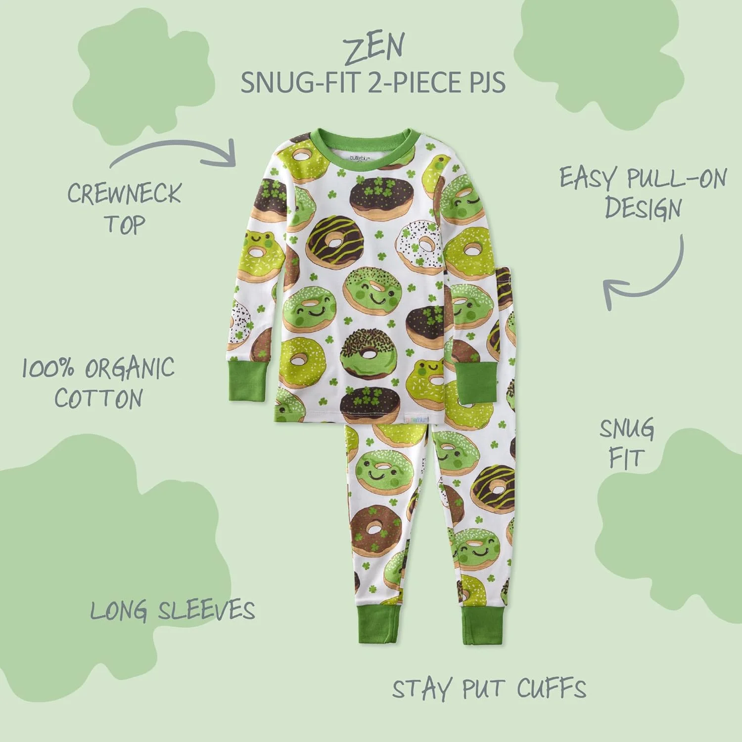 ست لباس خواب دو تکه پسرانه Zen، ساخته شده از 100% پنبه ارگانیک، آستین بلند و شلوار برای کودکان نوپا (بسته 2 عددی)