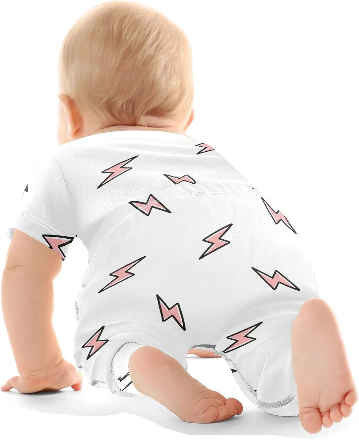 ست لباس نوزادی طرح آذرخش صورتی، شامل بادی و شلوار، مناسب نوزادان 0 تا 24 ماهه، برای دختران و پسران