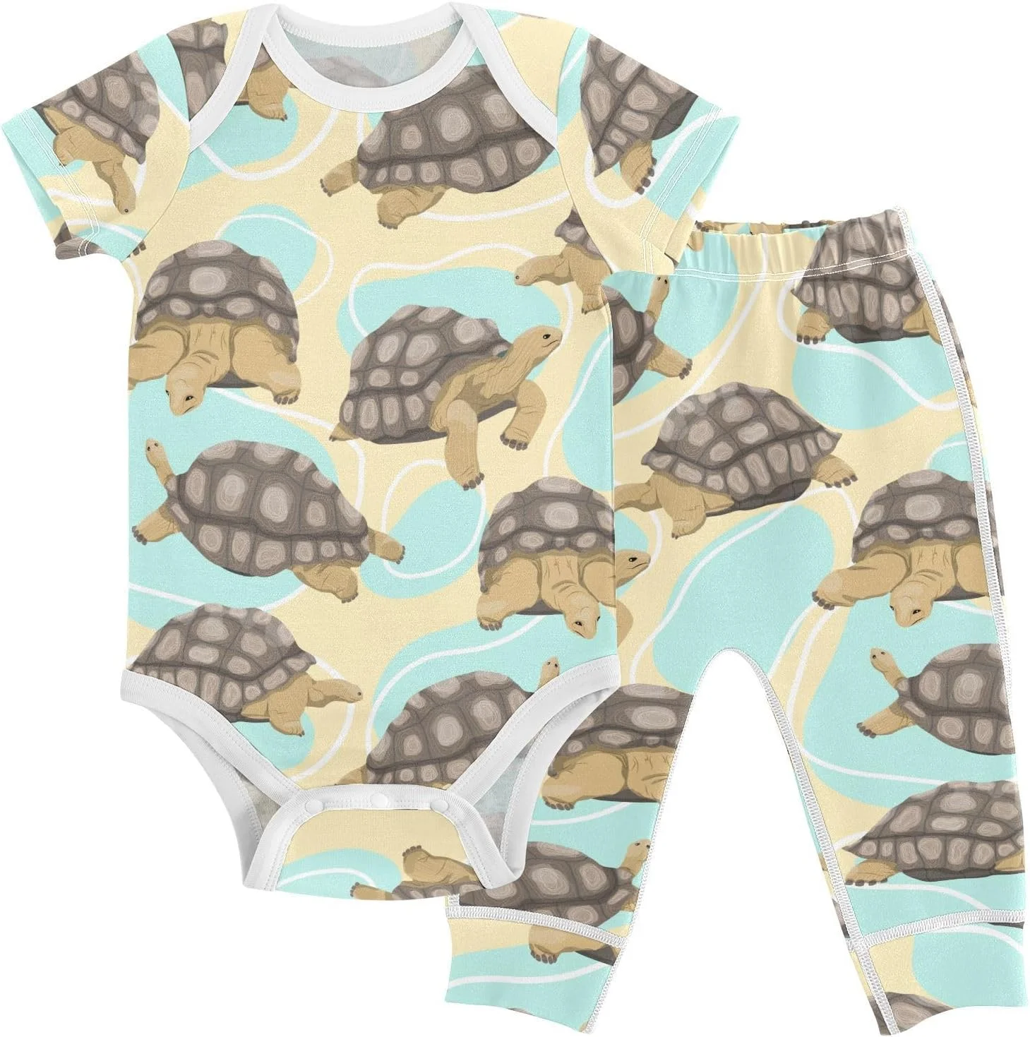 ست لباس نوزاد طرح لاکپشت آلدابرا، بادی و شلوار مناسب نوزادان 0-24 ماهه، پسرانه و دخترانه