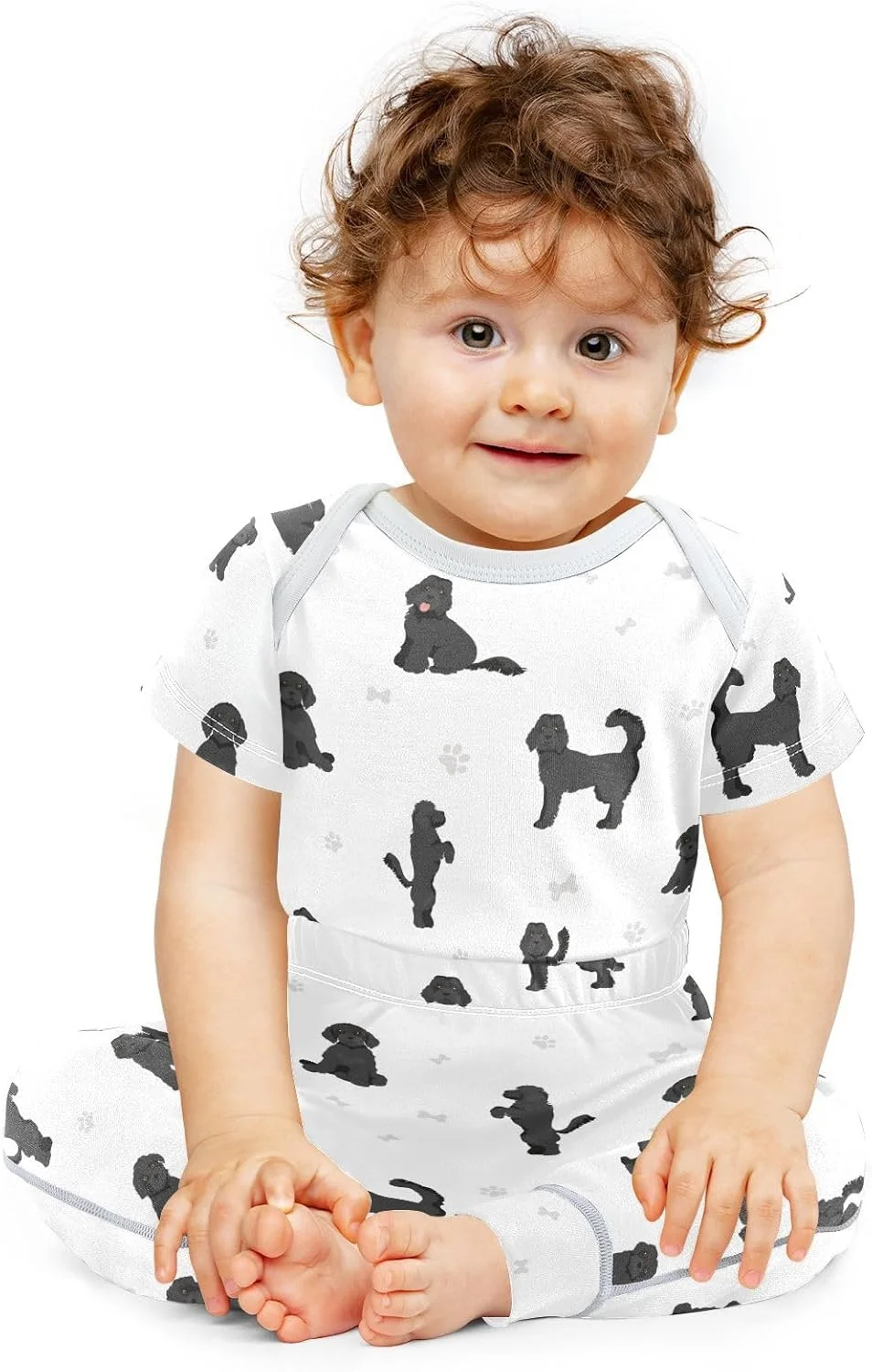 ست لباس نوزادی طرح لابرادودل مشکی، شامل بادی و شلوار، مناسب نوزادان 0 تا 24 ماهه، پسرانه و دخترانه